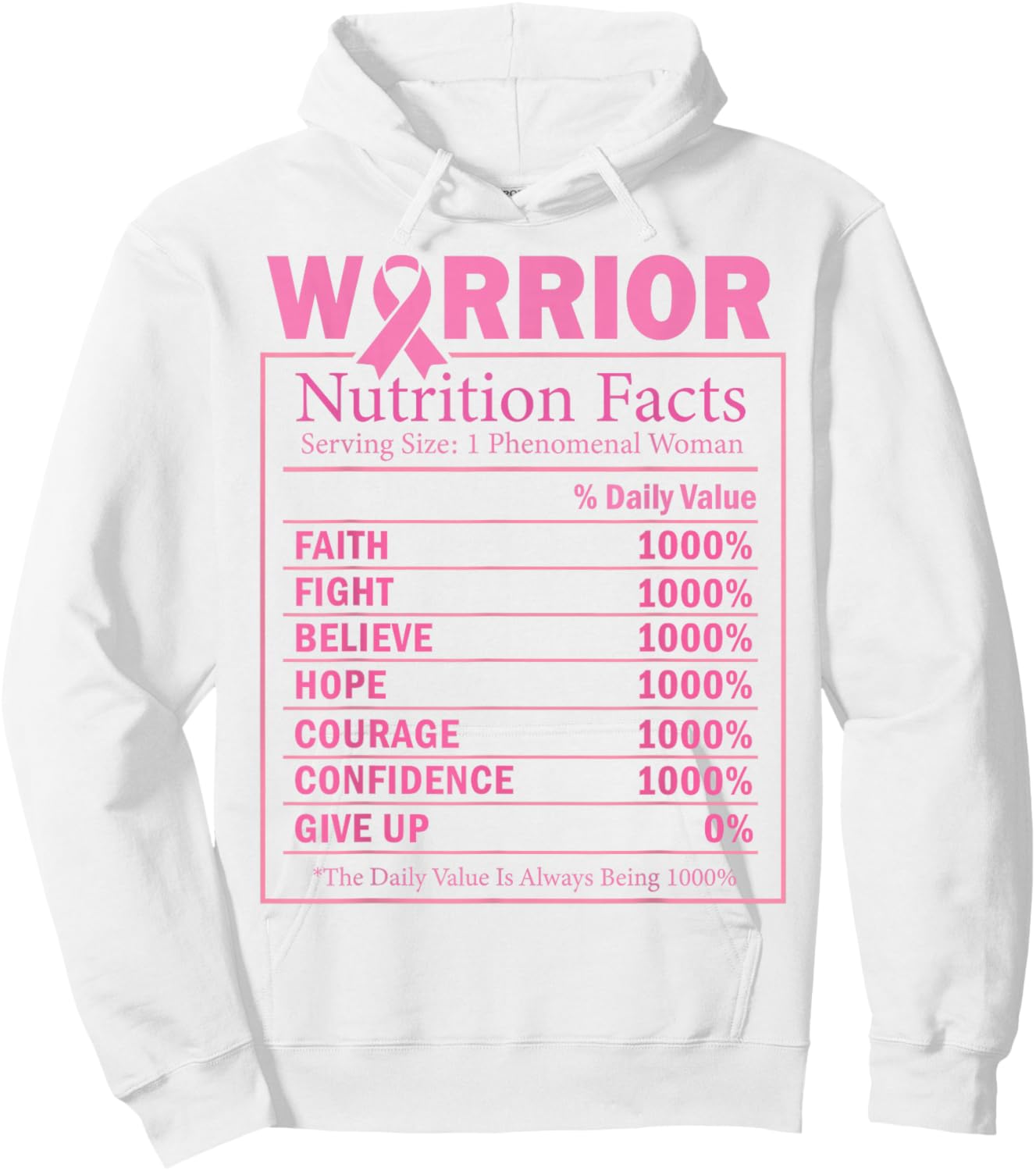 Warrior Nutrition Facts Breast Cancer Awareness Hoodie - Hoodie | White