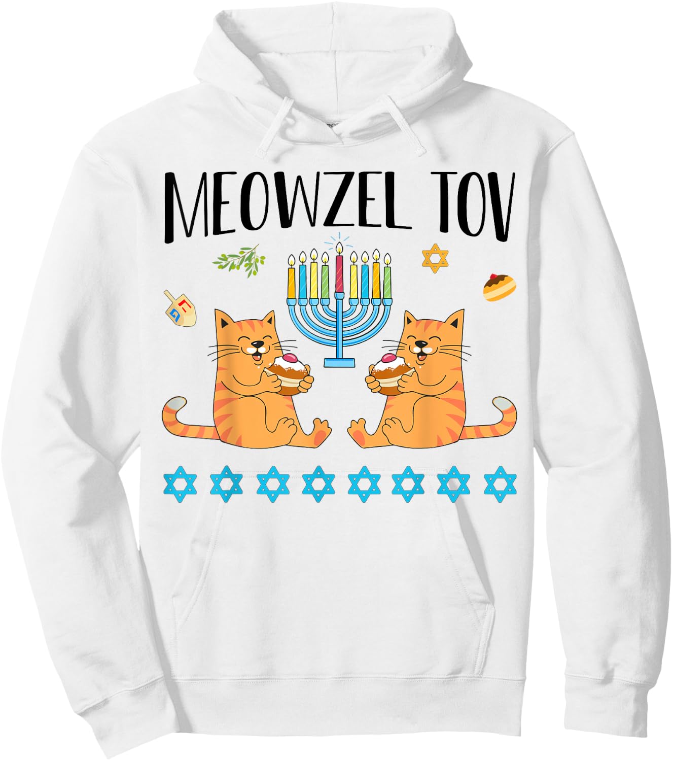 Meowzel Tov Menorah Cat Hanukkah Chanukah Jewish Funny Gift Hoodie - Hoodie | White