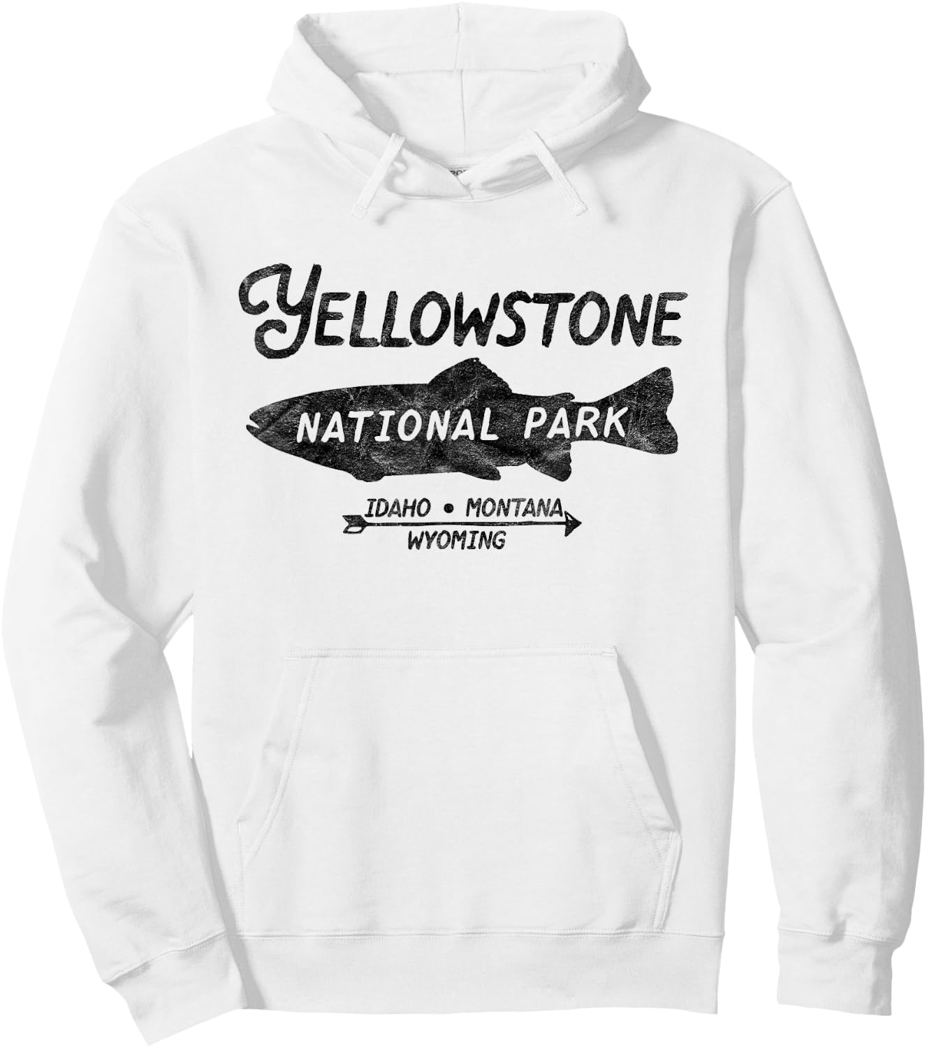 Yellowstone National Park Retro Trout Fishing Graphic Hoodie - Hoodie | White