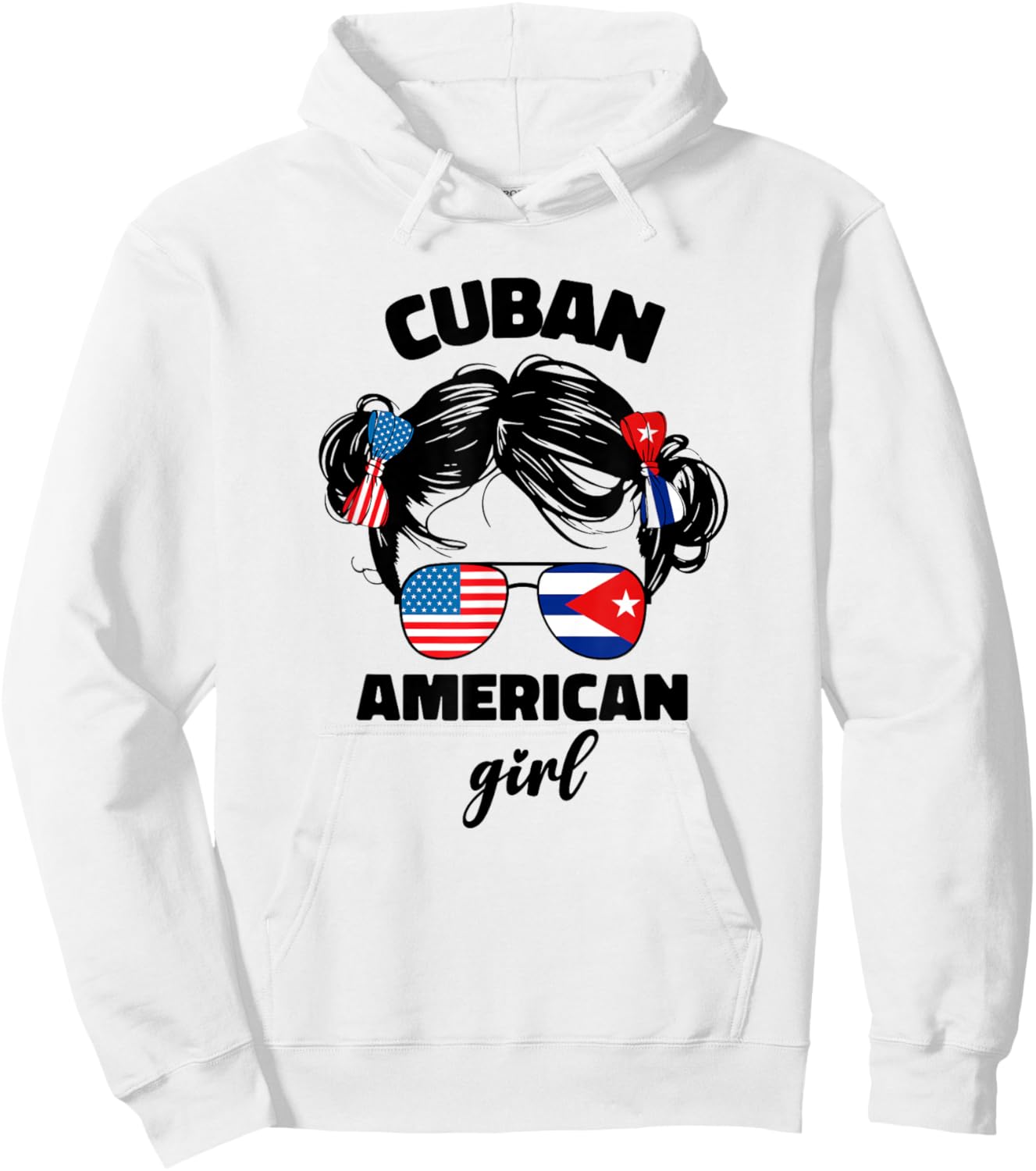 Half Cuban and American America Cuba USA Flag Kids Girl Cute Hoodie - Hoodie | White