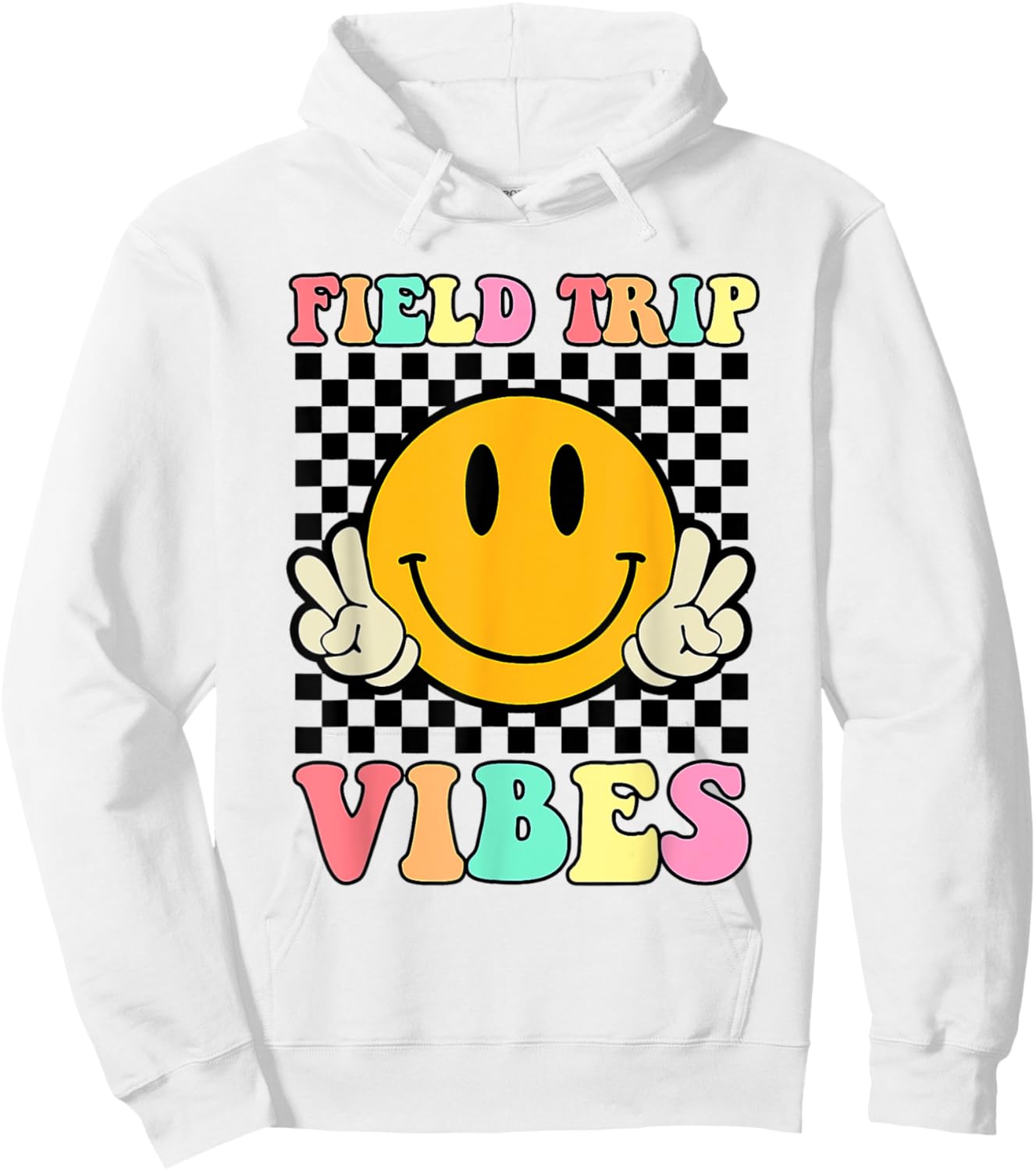 Field Trip Vibes Face Smile Retro Groovy Field Day 2024 Hoodie - Hoodie | White