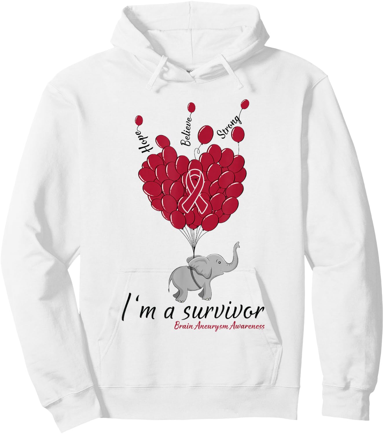 Elephant I'm a Survivor Heart Brain Aneurysm Awareness gift Hoodie - Hoodie | White