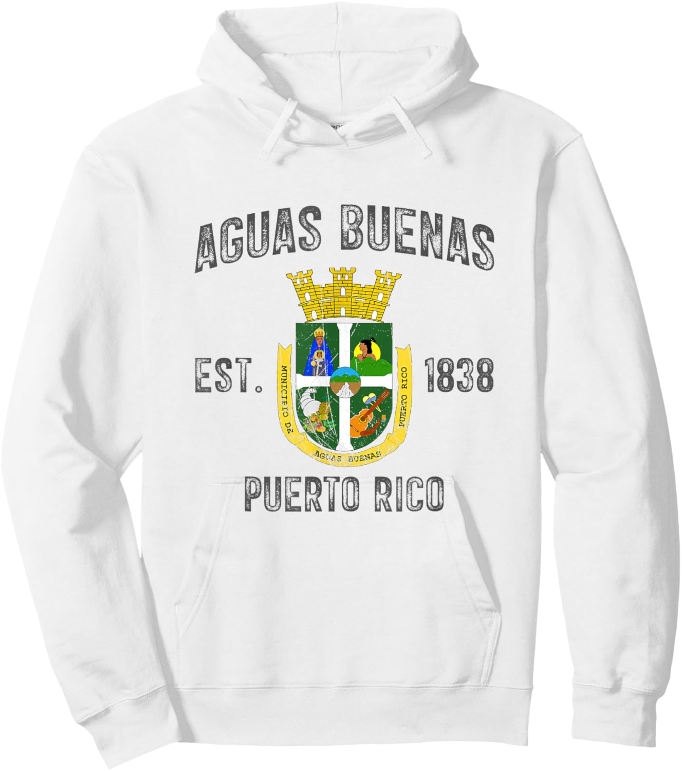 Vintage Aguas Buenas EST.1838 Puerto Rico Flag Design Hoodie - Hoodie | White
