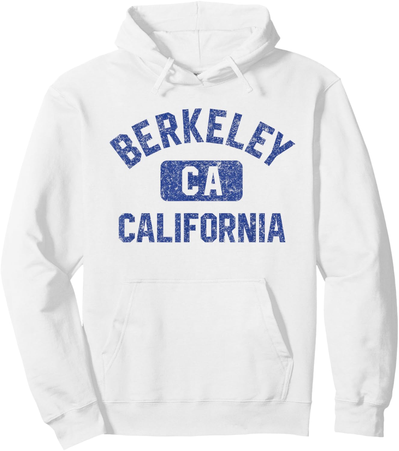 Berkeley California Gym Style Yellow w Distress Blue Print Hoodie - Hoodie | White