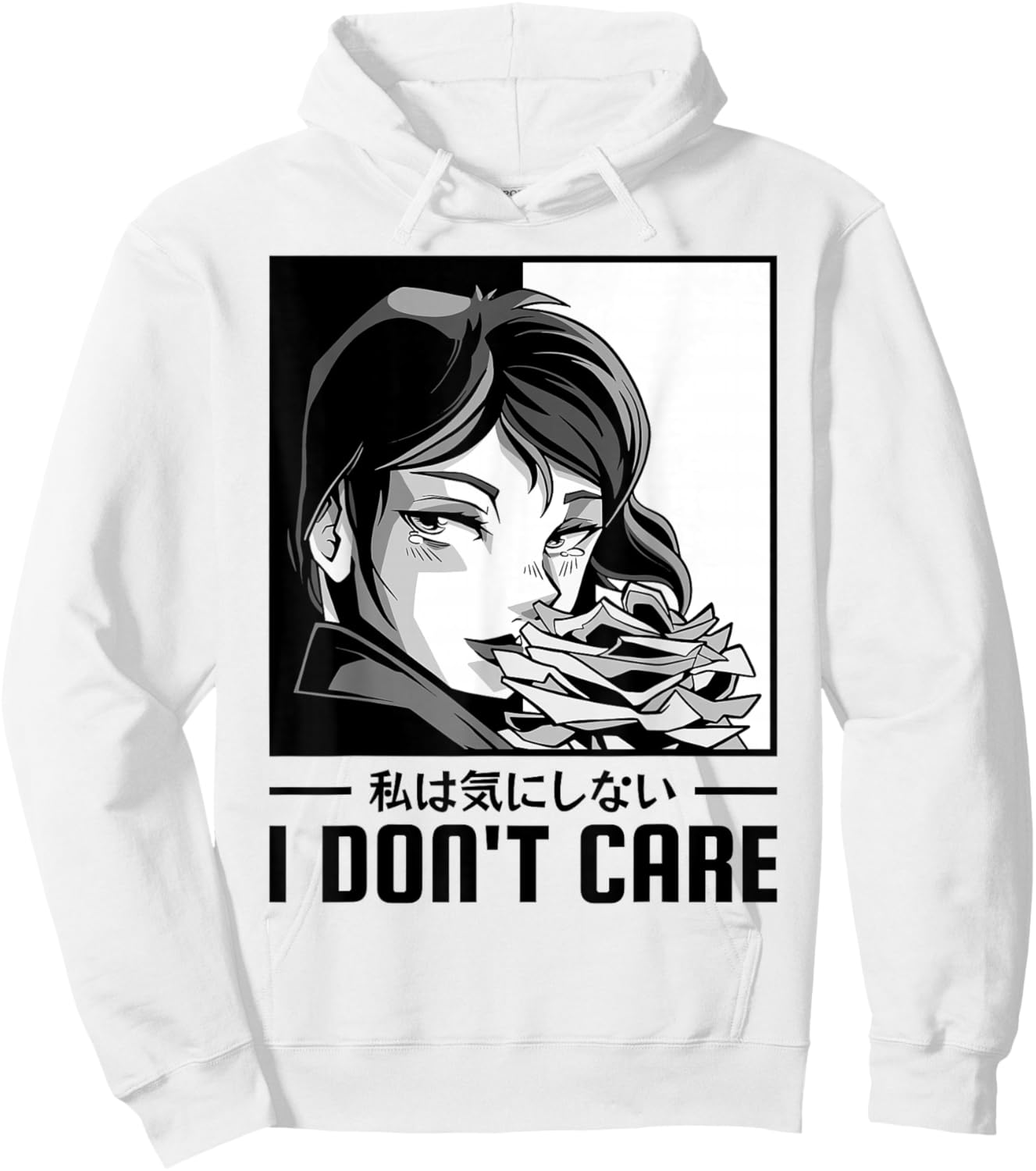 I Don't Care Anime Girl, Aesthetic Soft Grunge Hoodie - Hoodie | White
