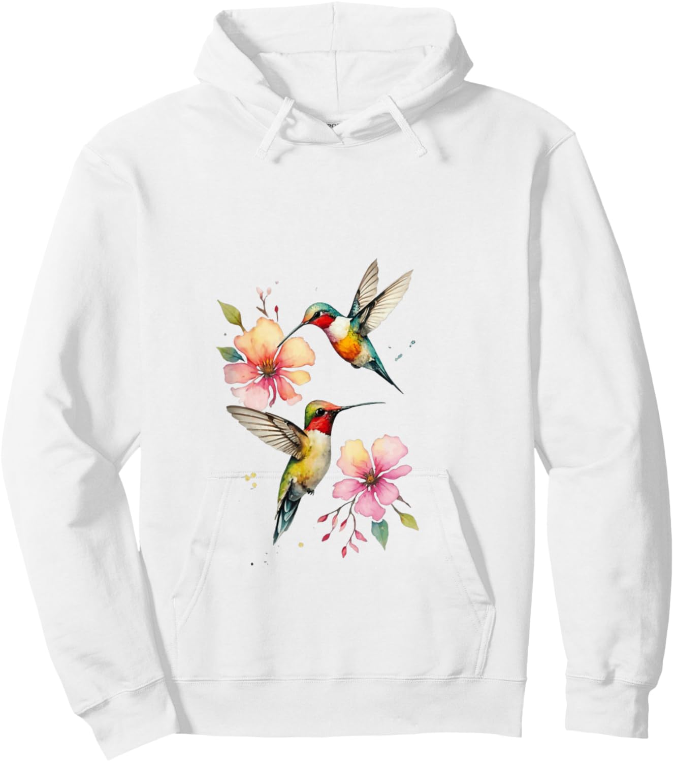 Vibrant Hummingbirds and Floral Watercolor Artwork Hoodie - Hoodie | White
