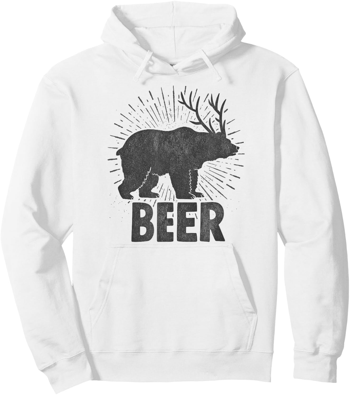 Funny Beer Drinking Design Bear, Deer Combination Distressed Hoodie - Hoodie | White