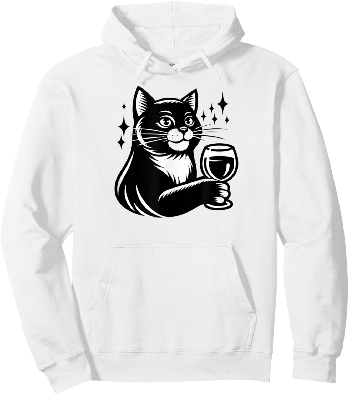 Black Cat With Wine Men Women Hoodie - Hoodie | White