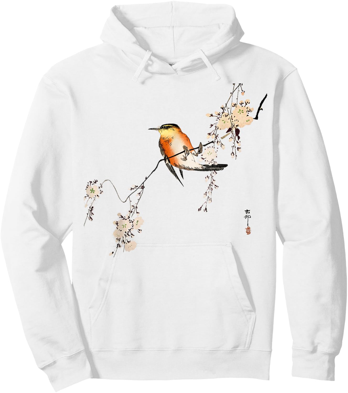 Japanese art style Vintage Ukiyo-e Red bird Cherry blossoms Hoodie - Hoodie | White
