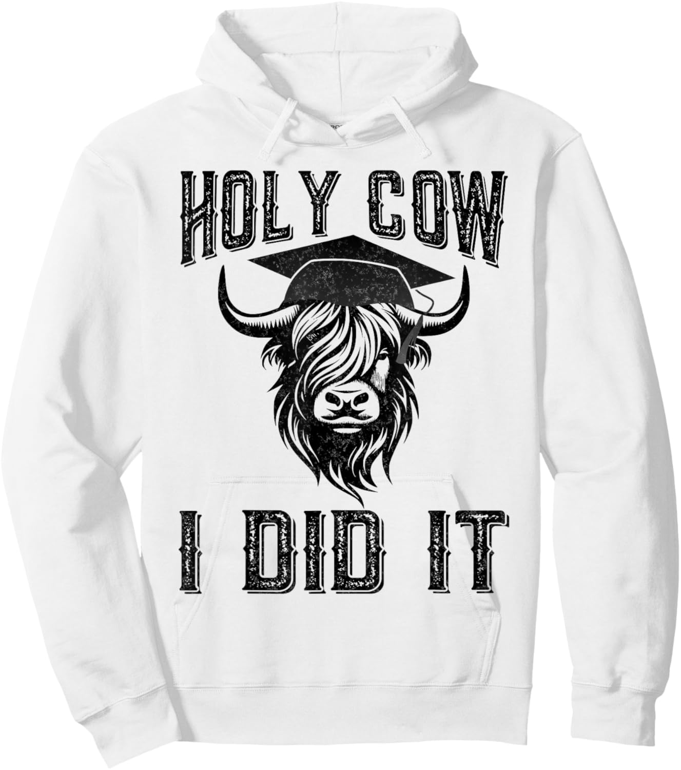 Vintage Funny Cow Graduation Holy Cow I did It Graduated Hoodie - Hoodie | White