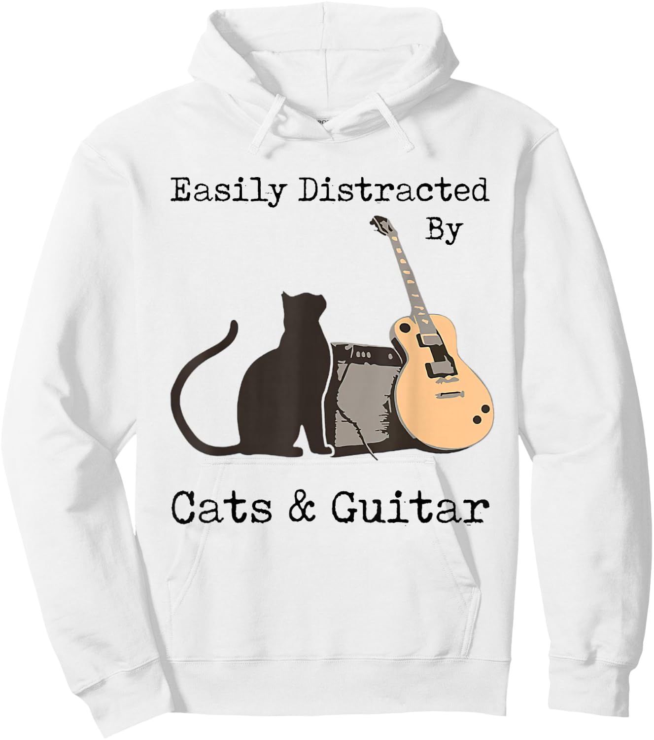 Easily Distracted By Cats And Guitar Gifts Cats Guitar Lover Hoodie - Hoodie | White
