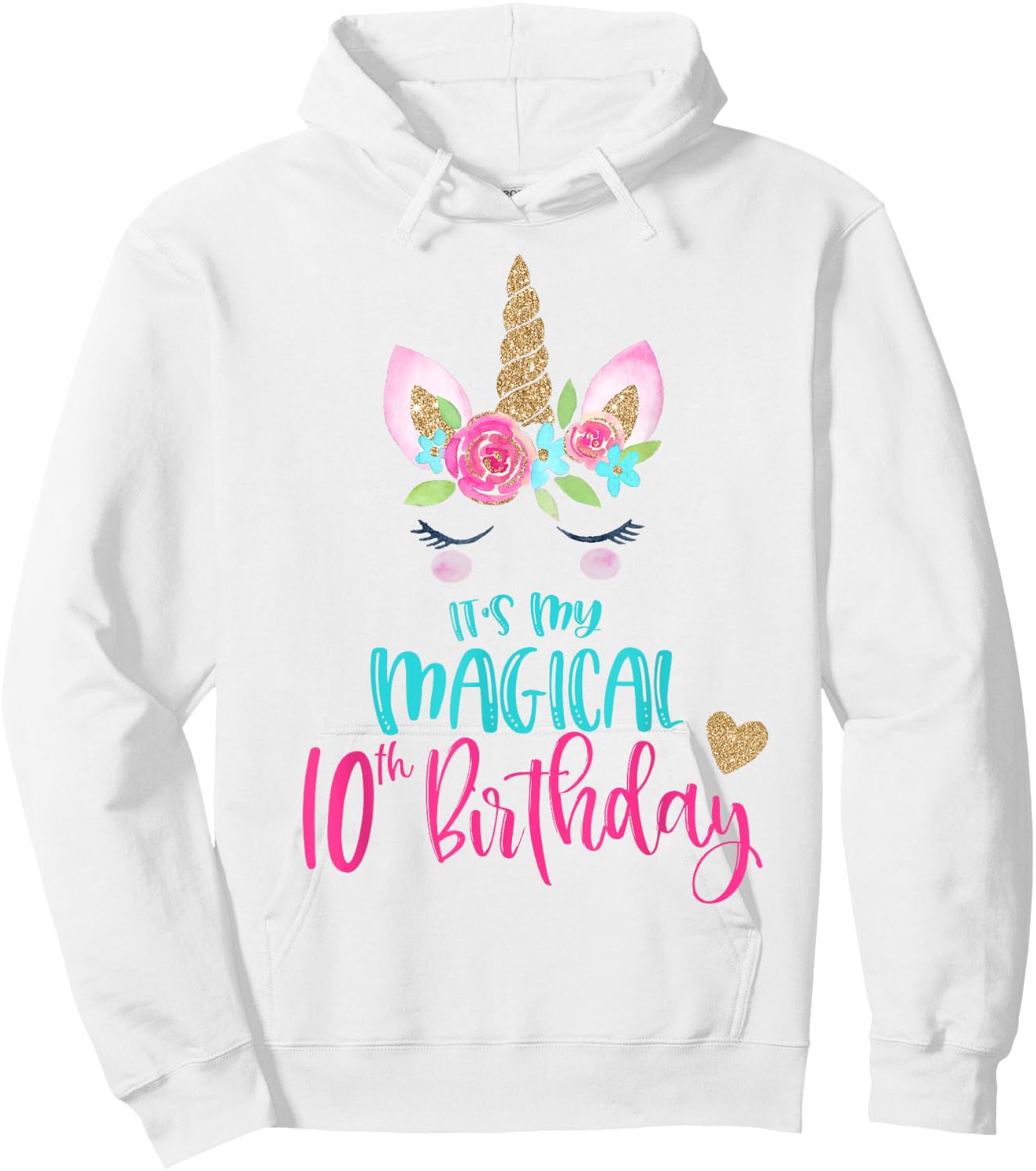 Unicorn 10th Birthday Party Shirt Girl 10 Years Old Hoodie - Hoodie | White