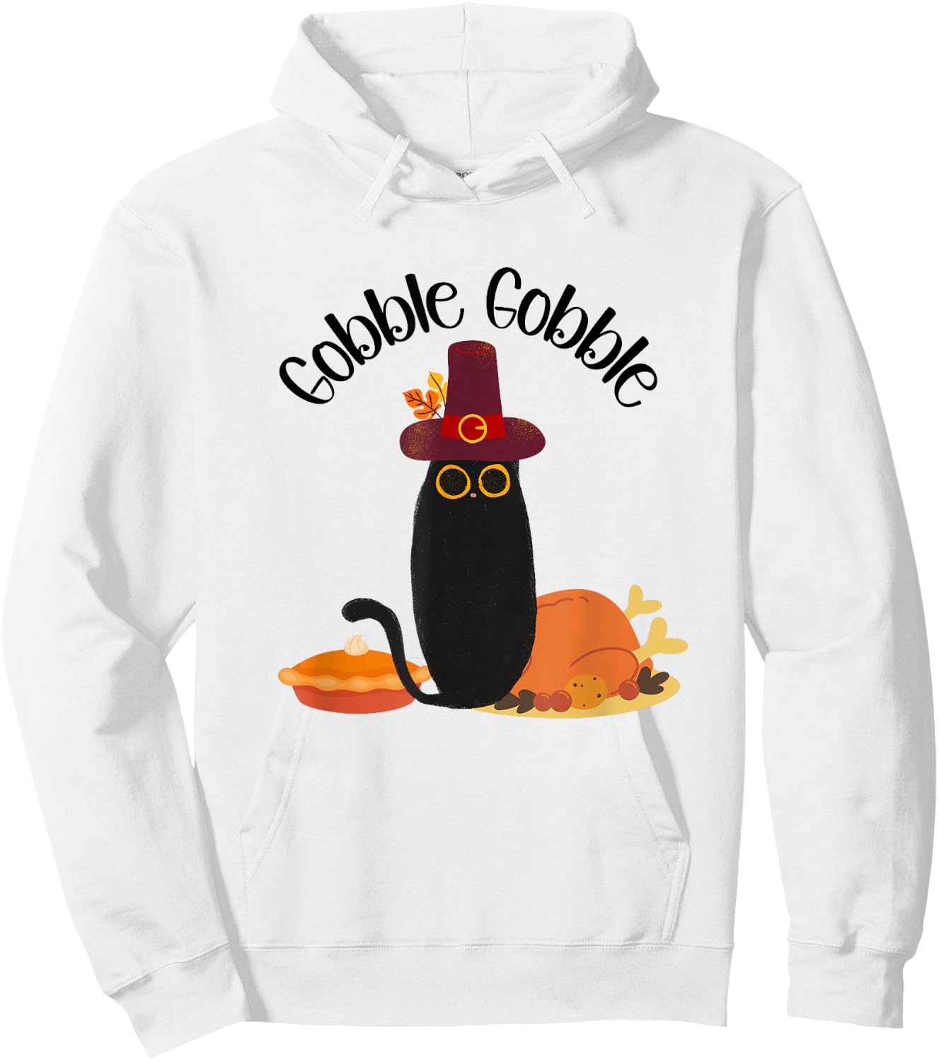 Thanksgiving Black Cat Gobble Gobble Cat Men Women Kids Hoodie - Hoodie | White