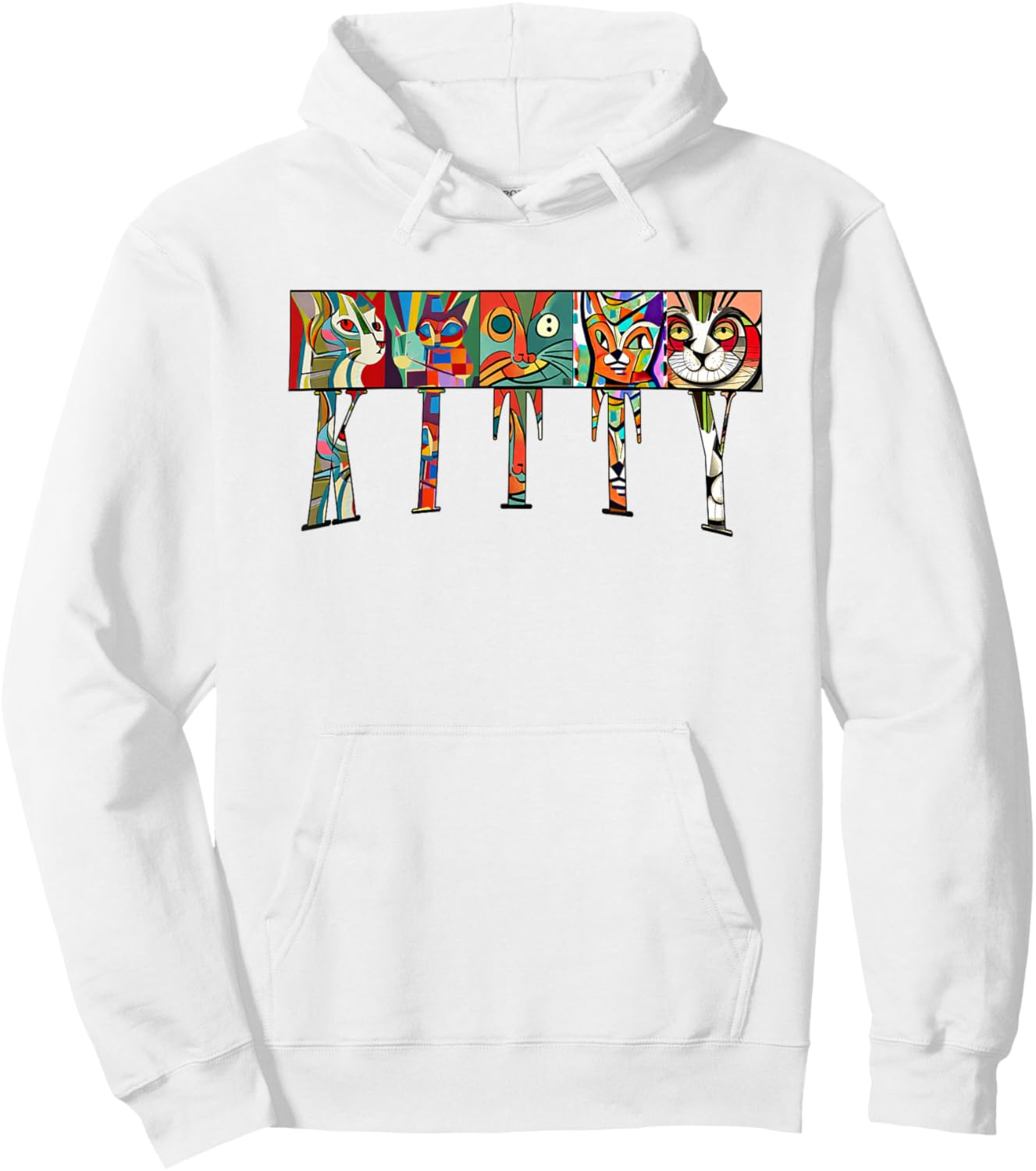 Mid-Century Modern Cubism Expressionist Cats Kitty Art Hoodie - Hoodie | White