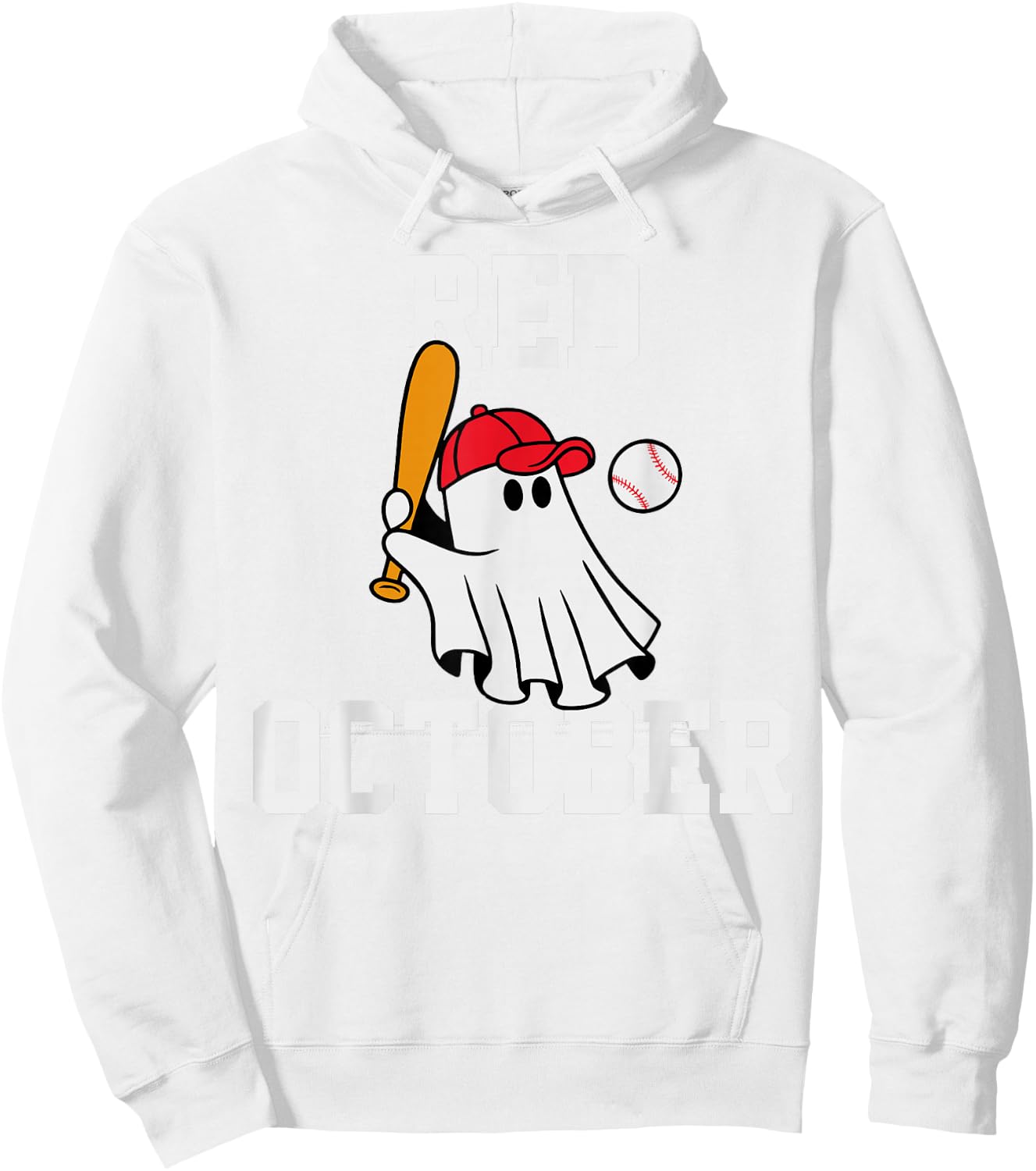 Funny Red October Halloween Ghost Playing Baseball Women Men Hoodie - Hoodie | White