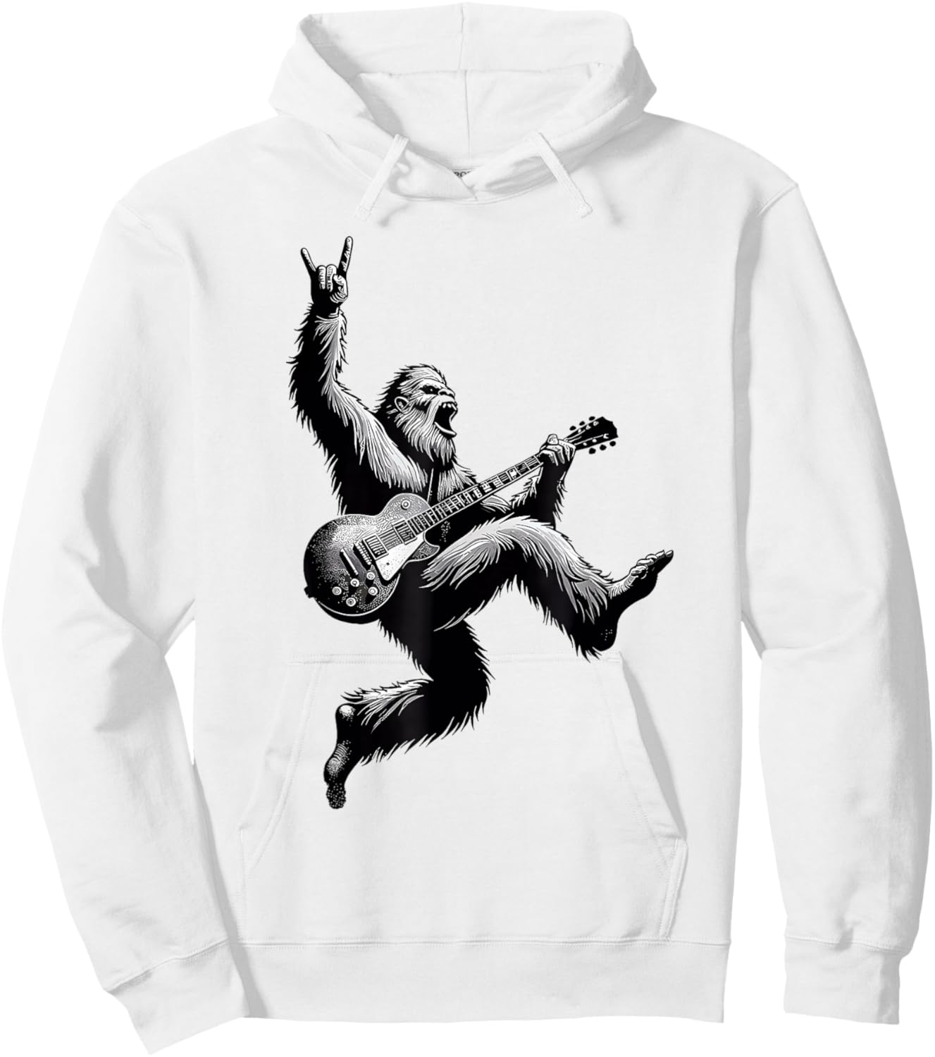 Bigfoot Playing A Electric Guitar Rock On Sasquatch Big Foot Hoodie - Hoodie | White