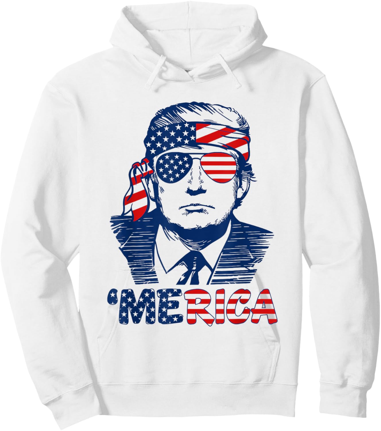 'MERICA TRUMP Happy 4th Of July Trump American Flag Funny Women Men Hoodie - Hoodie | White