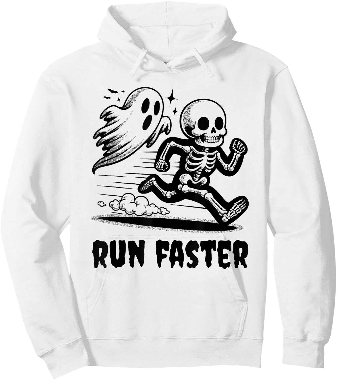 Skeleton and Ghost Running Funny Runner and Halloween Hoodie - Hoodie | White