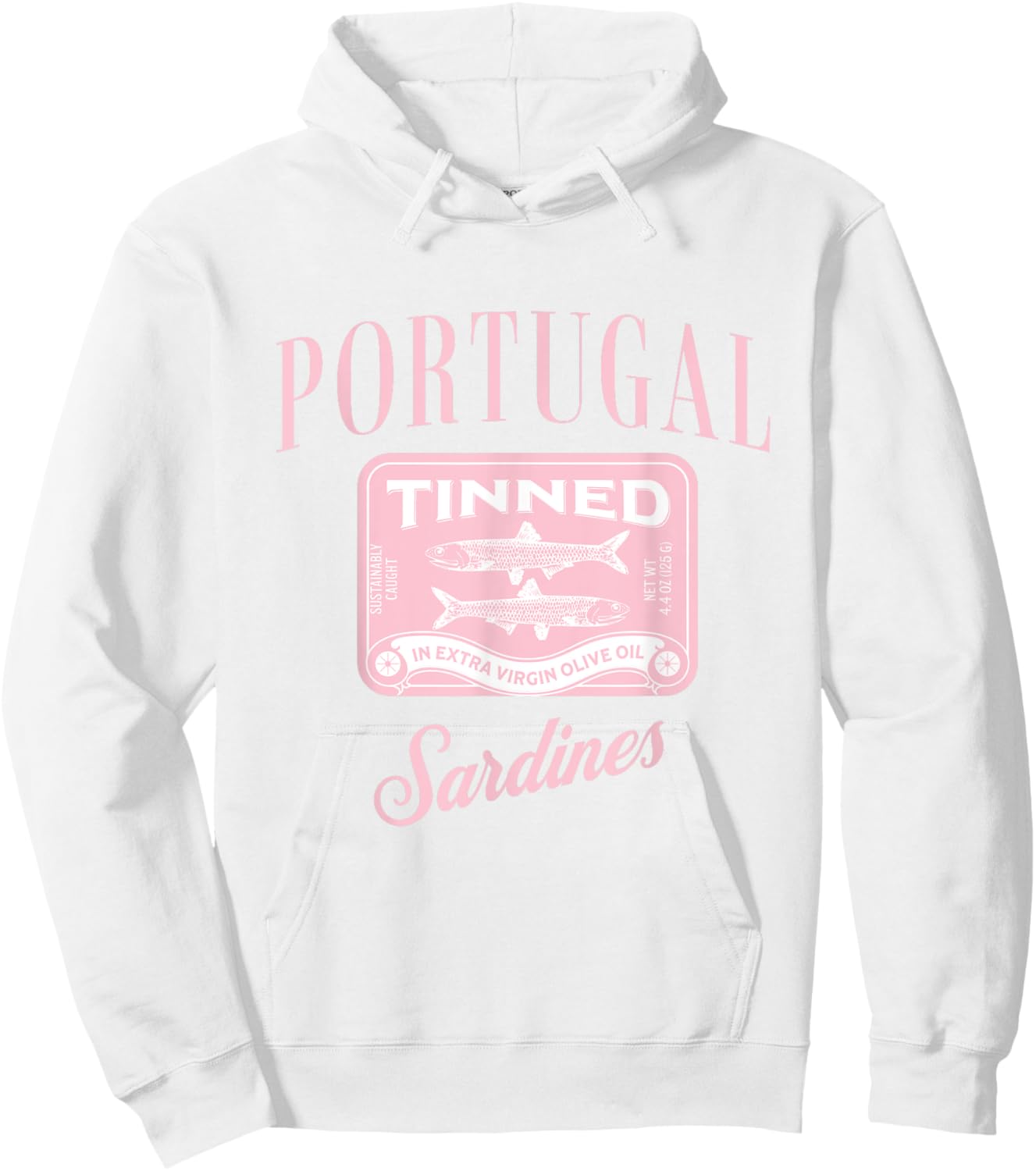 Tin Fish Sardines - Women's Classic Fit White Short Sleeve Letter Print Portugal Sardines Summer Hoodie - Hoodie | White