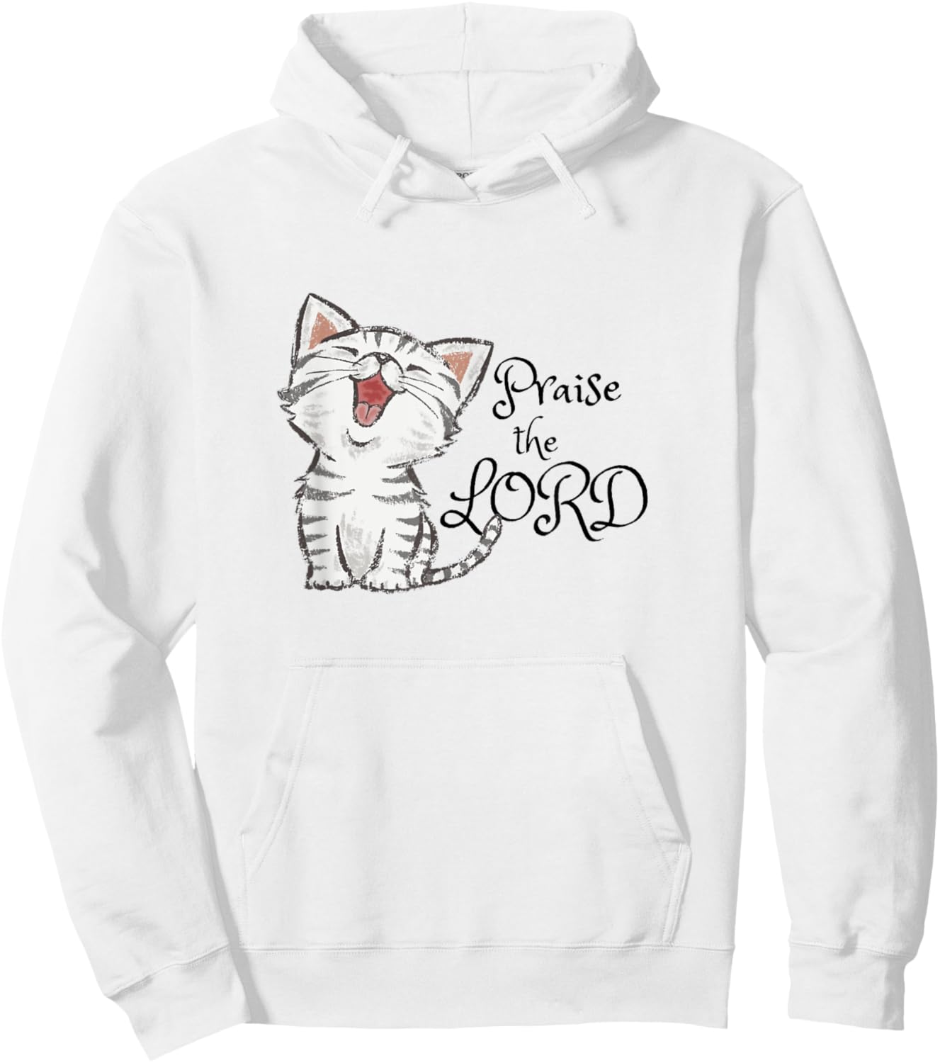 Christian scripture gift with cute cat, Praise The Lord Hoodie - Hoodie | White