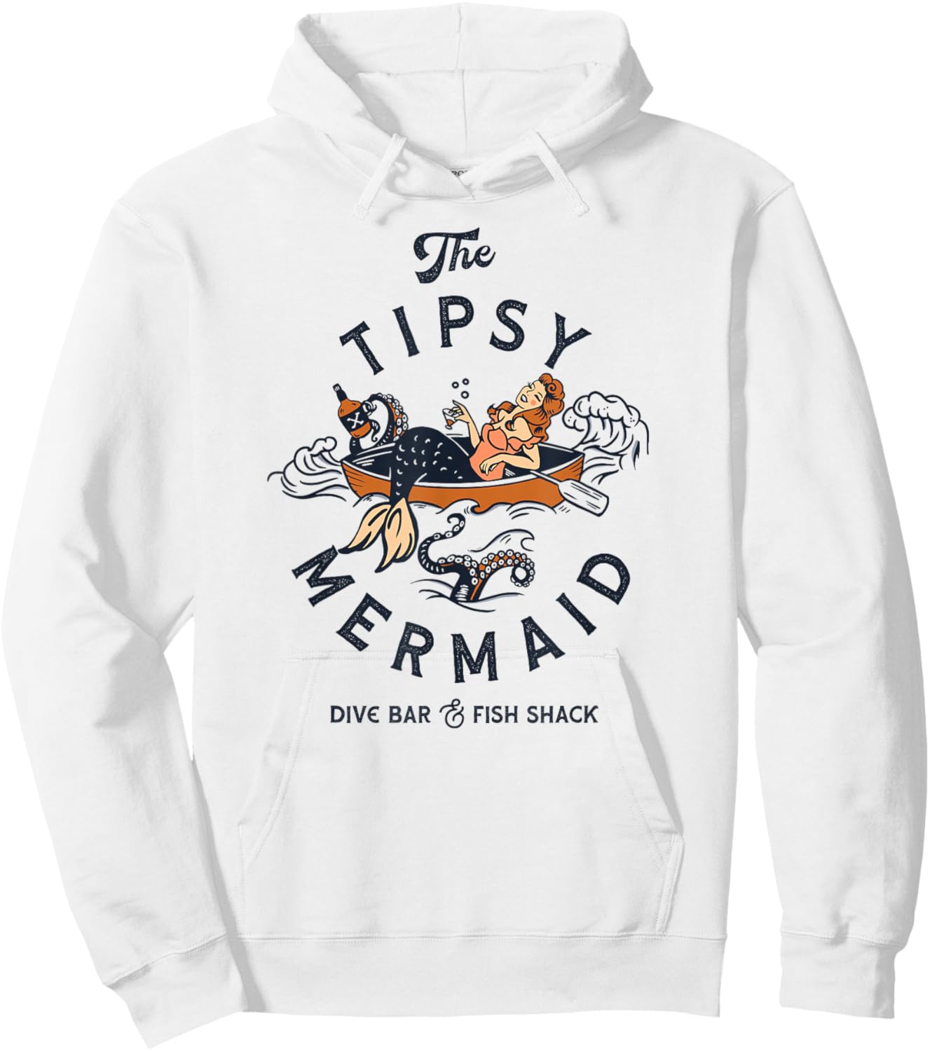 Tipsy Mermaid Dive Bar : Cute Retro Pinup Shirt Hoodie - Hoodie | White