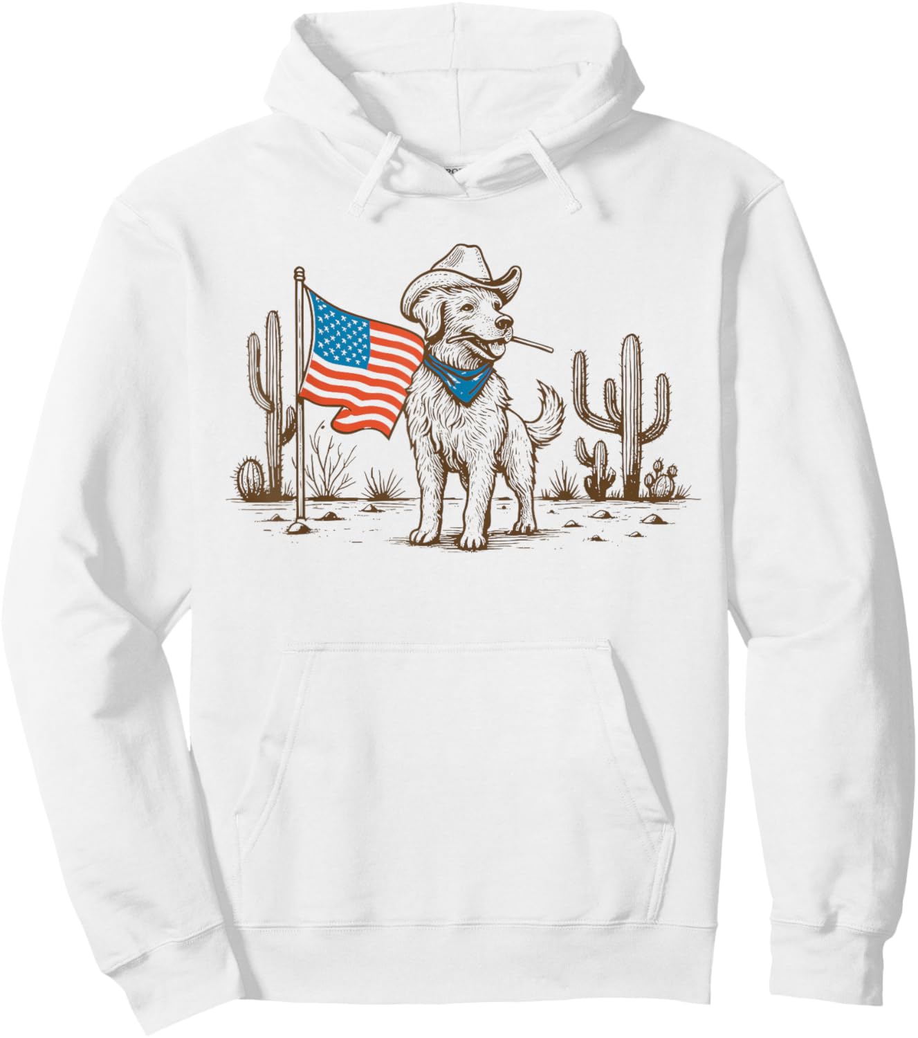 Retro Western Patriotic Cowboy Dog American Flag 4th of July Hoodie - Hoodie | White