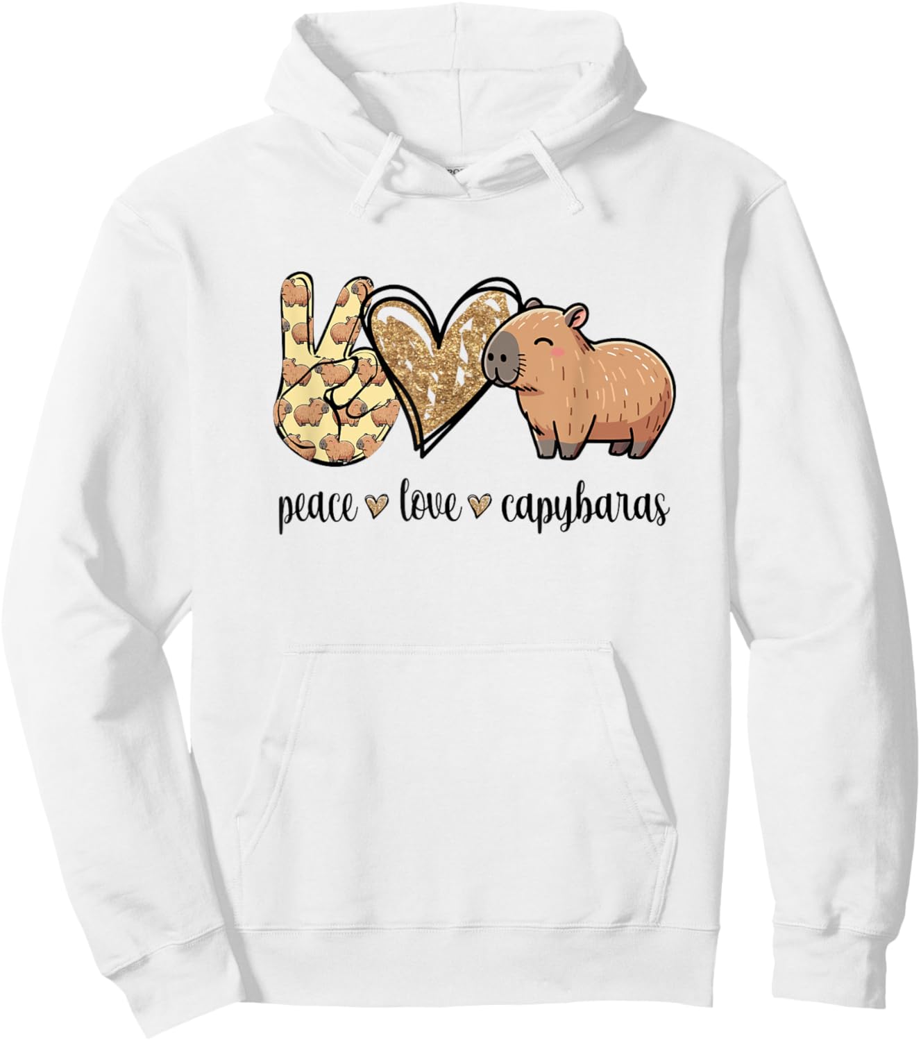 Kawaii Kids Peace Love Meme Lover Capybara Hoodie - Hoodie | White
