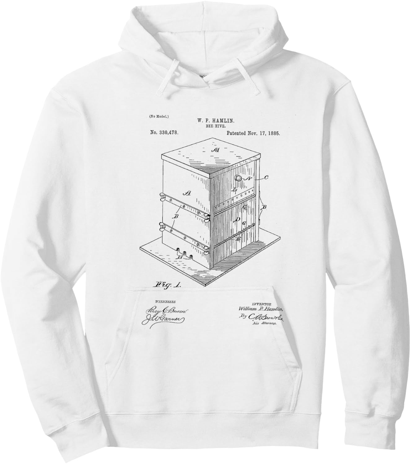 Vintage Patent Print 1885 Bee Hive Beekeeper Gift Hoodie - Hoodie | White