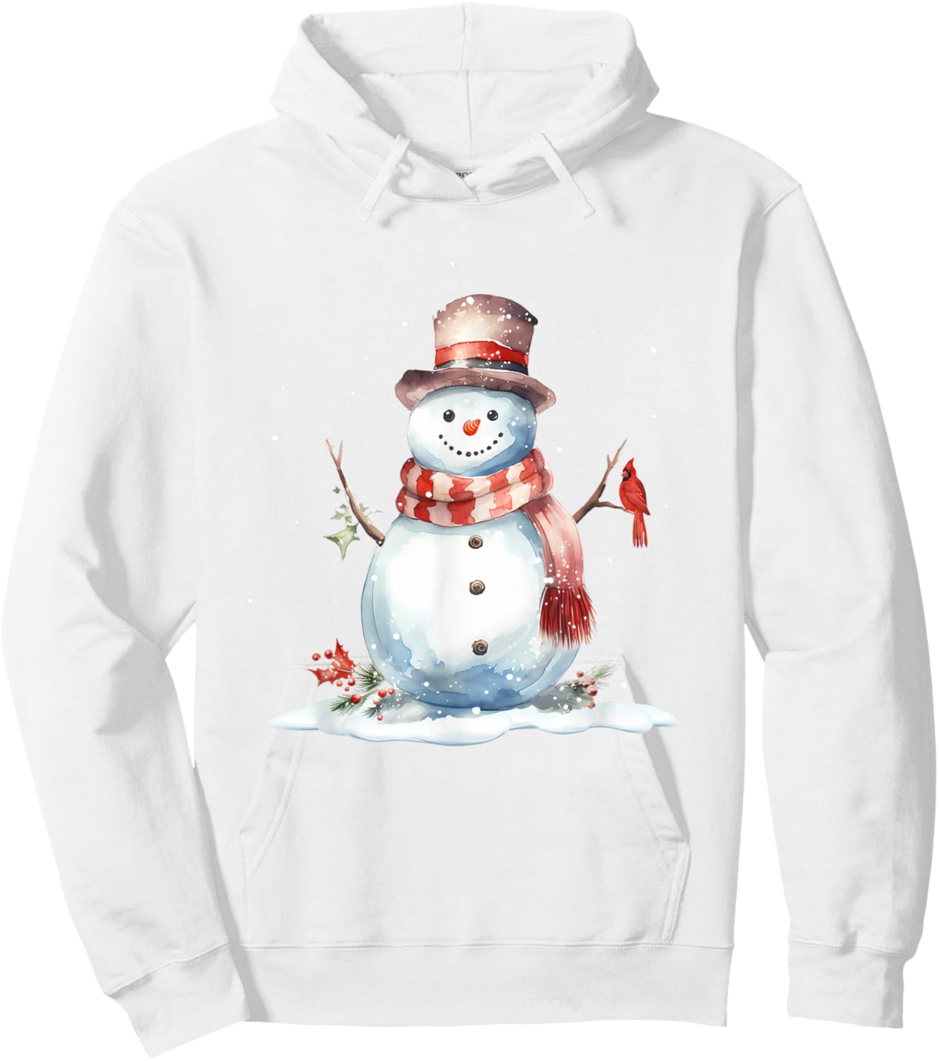 Cardinal Bird on Cute Winter Christmas Snowman, watercolor Hoodie - Hoodie | White
