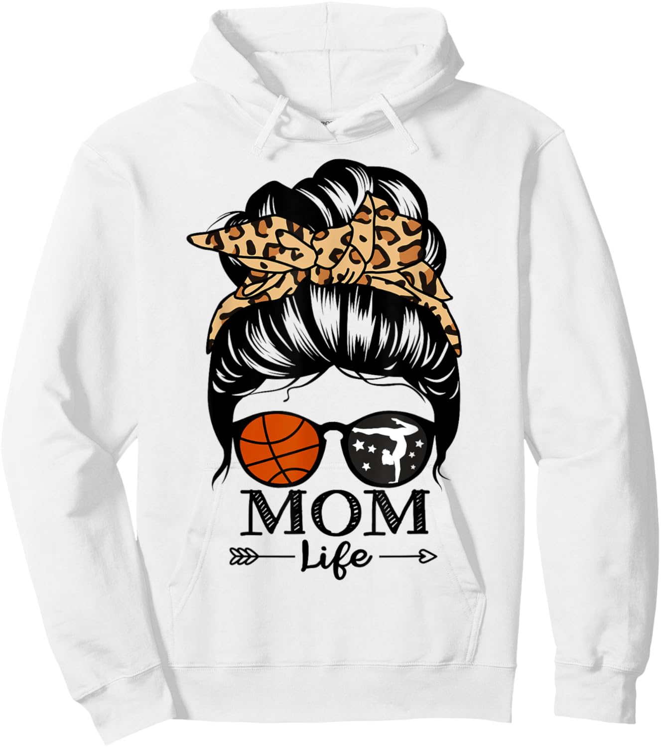 Mom Life Messy Bun Hair Funny Basketball Gymnastics Mom Hoodie - Hoodie | White
