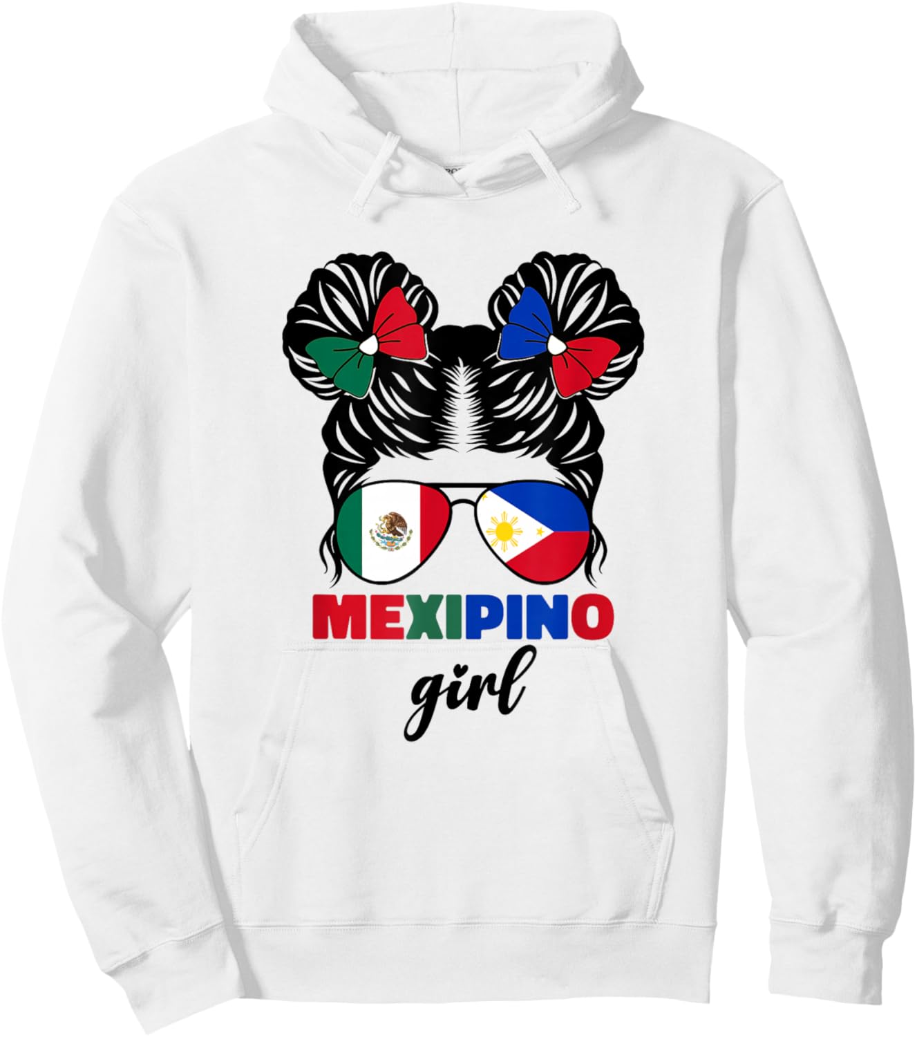 Half Mexican and Filipino Mexico Flag Mexipino Girl Kids Pun Hoodie - Hoodie | White