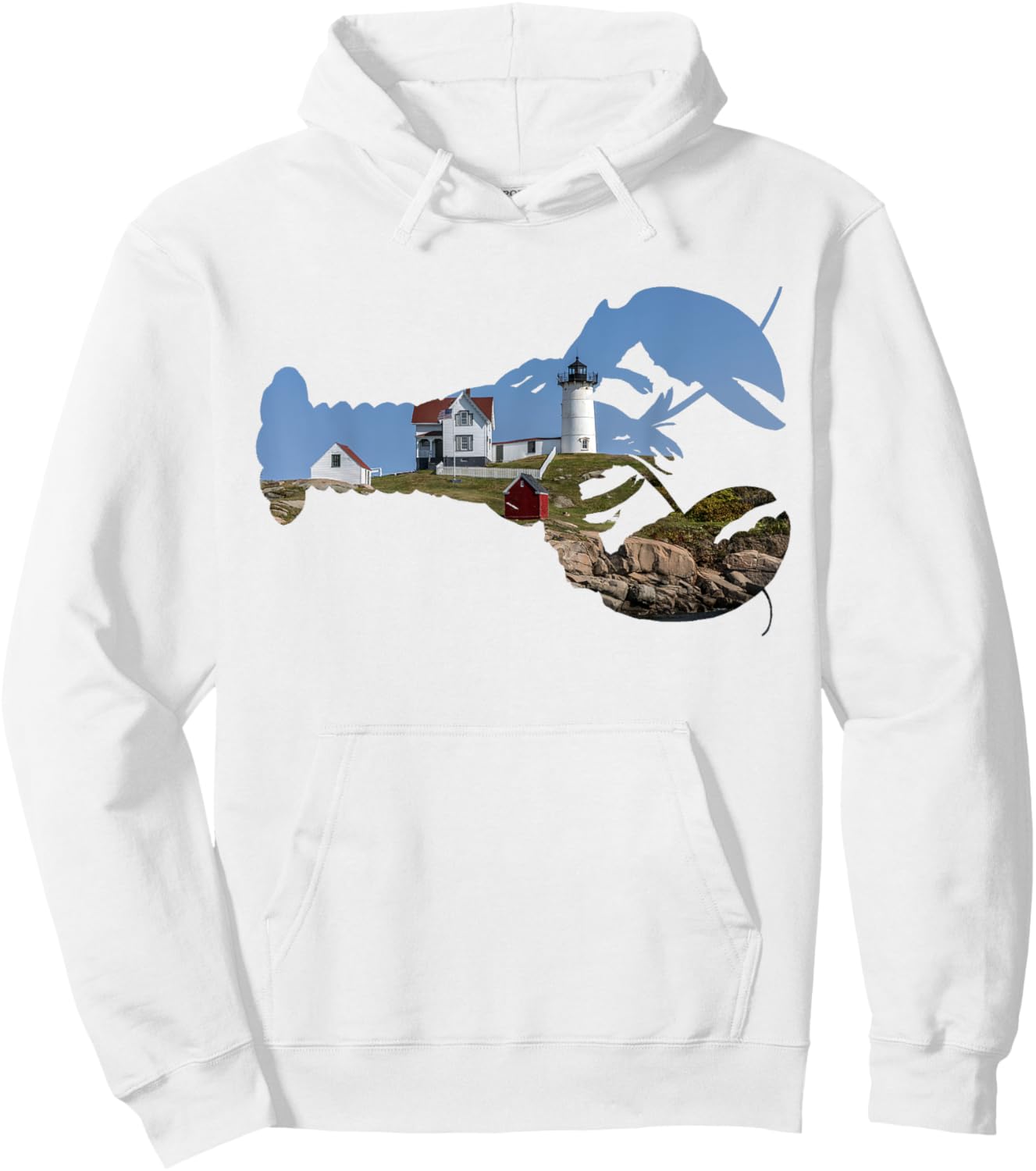Nubble Lighthouse York ME Lobster Silhouette , Small, Blue Hoodie - Hoodie | White