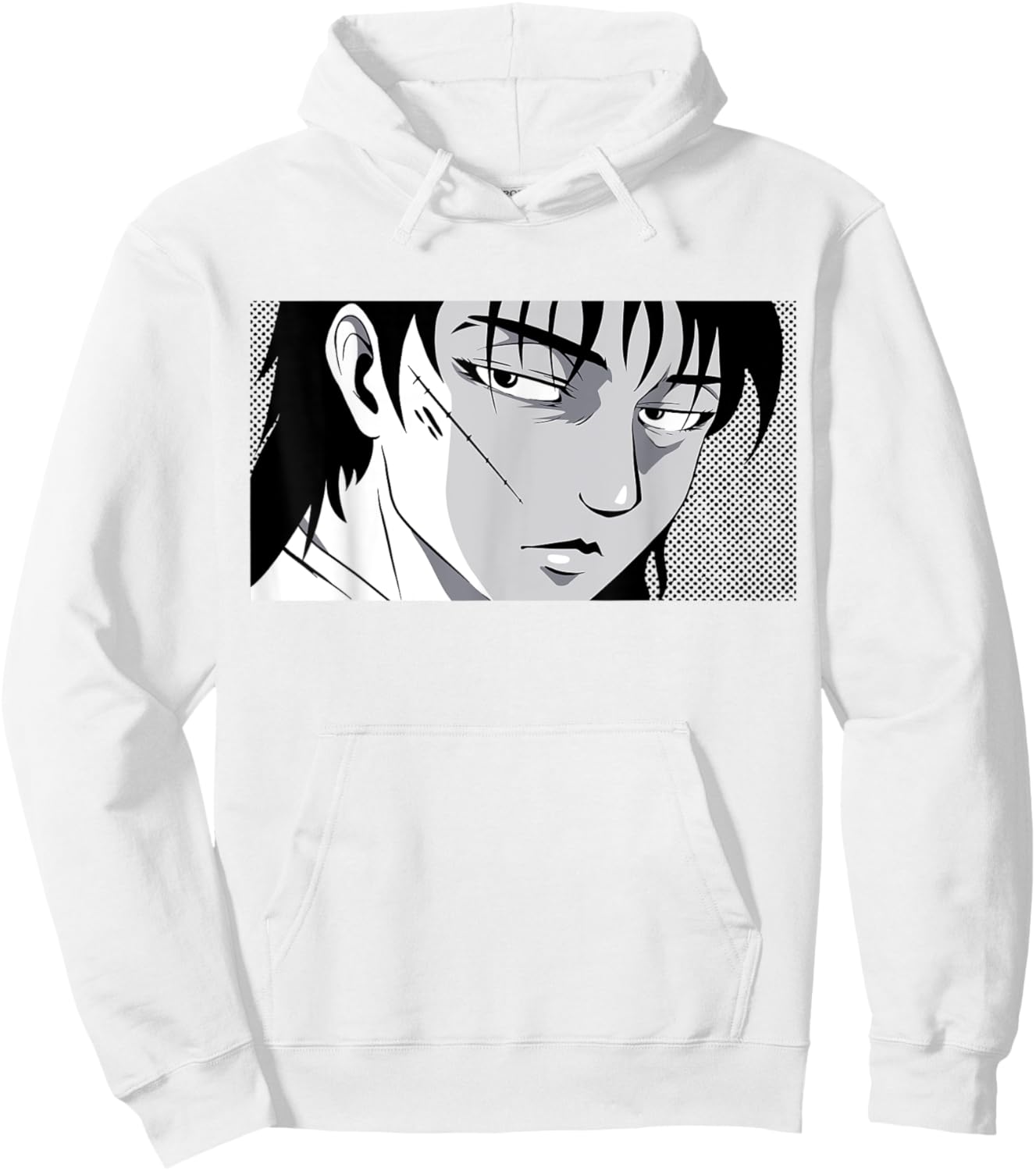 Badass Anime Boy Mysterious Manga Face Edgy Black White Art Hoodie - Hoodie | White