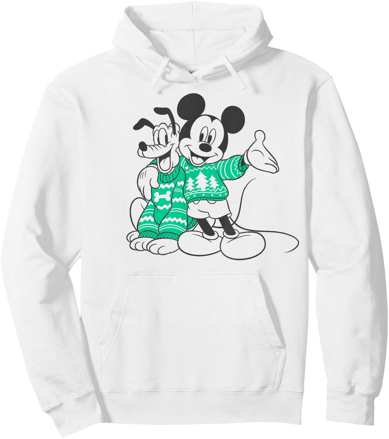 Disney Mickey And Pluto Christmas Outline Hoodie - Hoodie | White