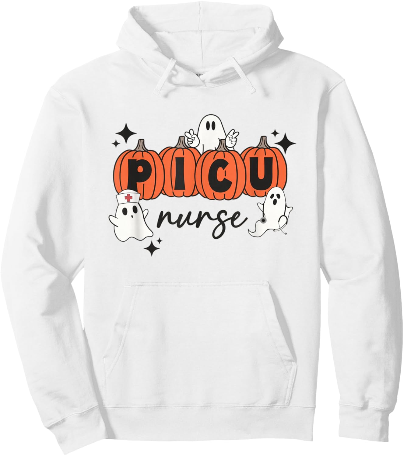 Cute Ghosts PICU Nurse Halloween Pumpkins Pediatric ICU Hoodie - Hoodie | White