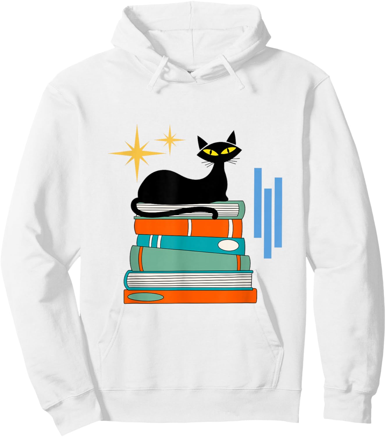 Cat and Books Retro Midcentury Mid Century Aesthetic Hoodie - Hoodie | White