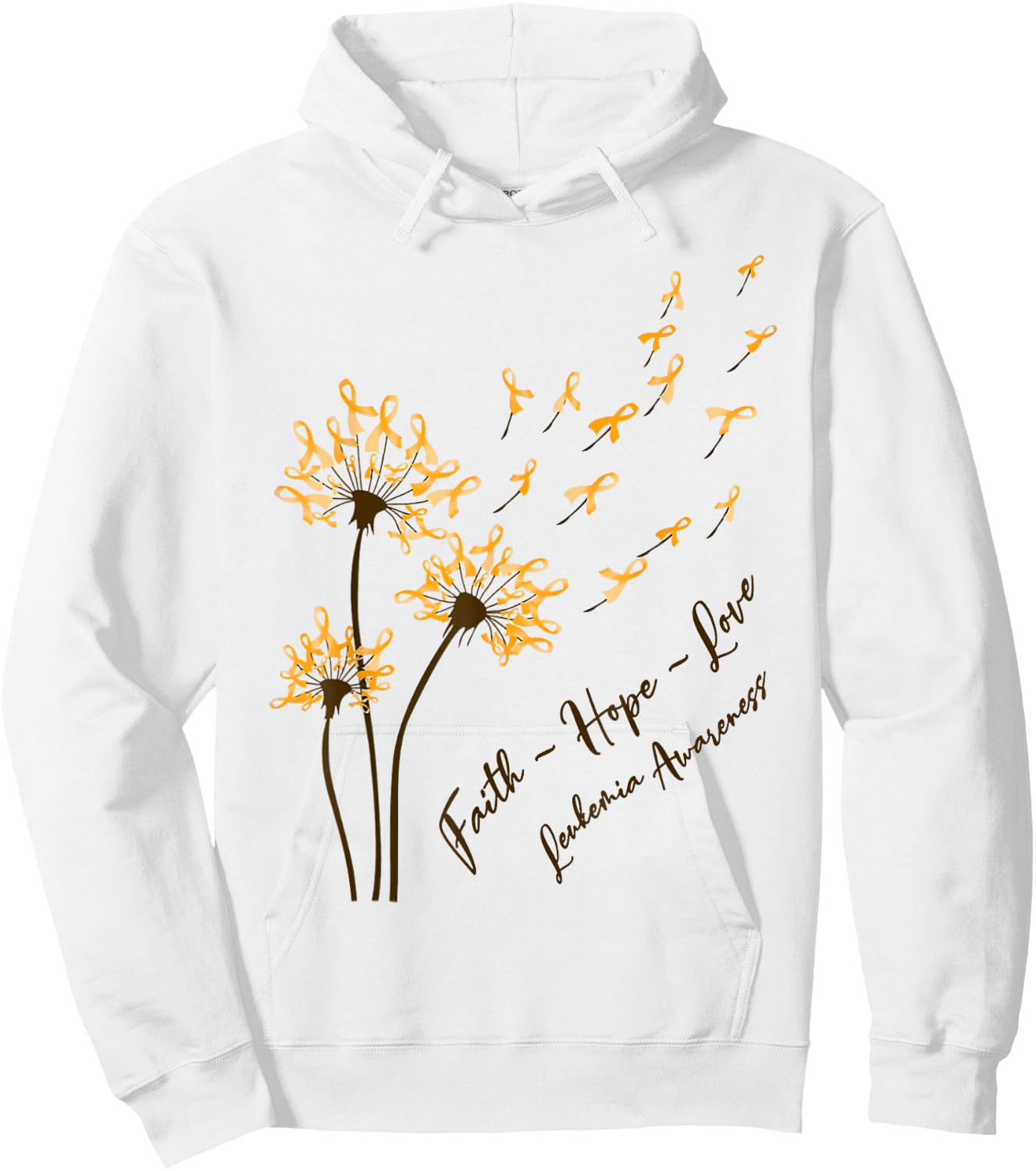 Faith Hope Love Leukemia Awareness Dandelion Orange Ribbon Hoodie - Hoodie | White
