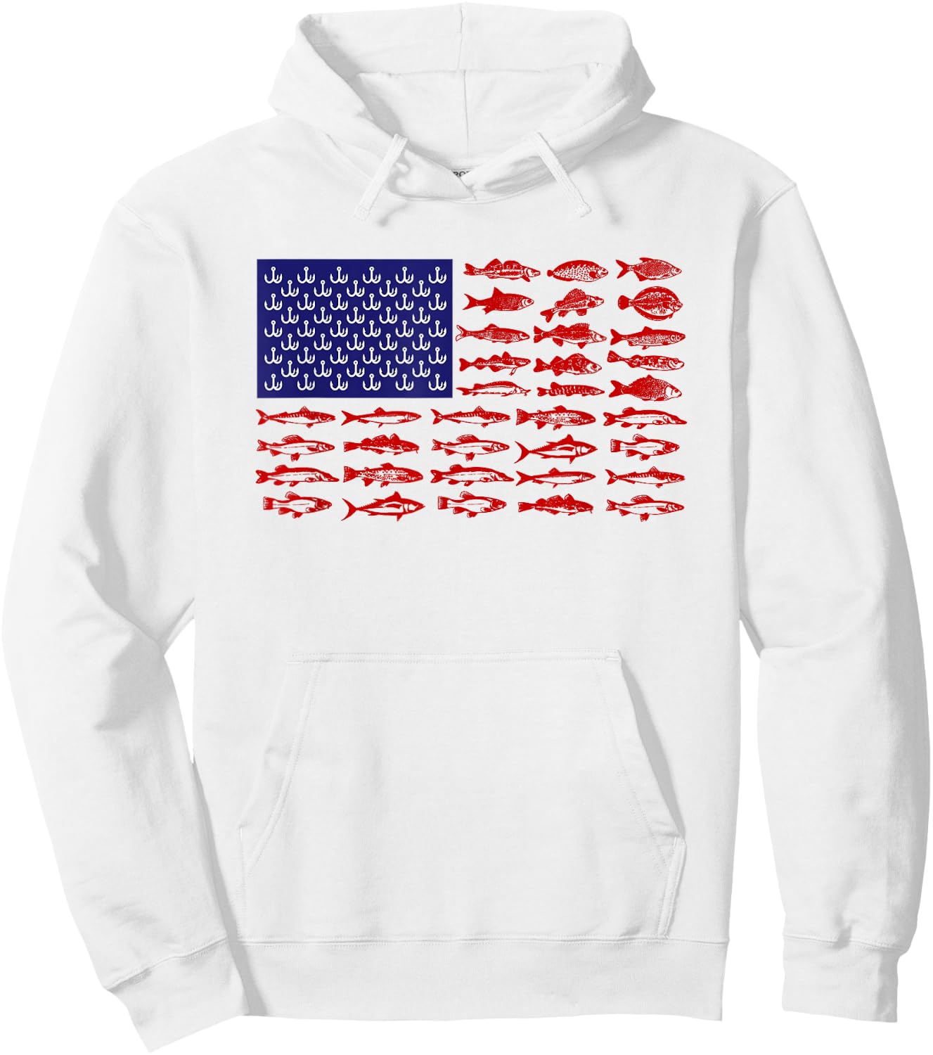 Fish American flag Patriotic Fishing 4th of July Kids Men Hoodie - Hoodie | White
