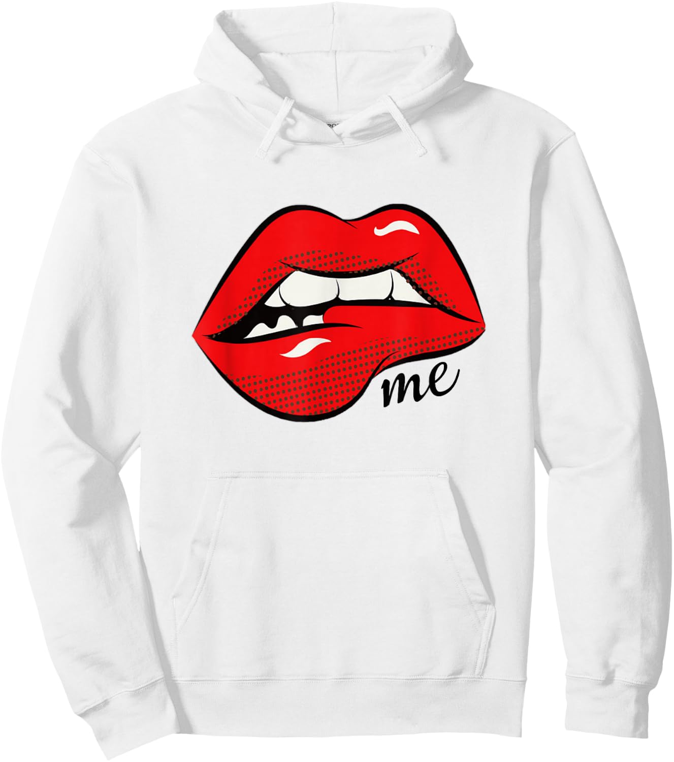 Bites Me Lip Biting Sexy Lips Pattern Funny Idiom Hoodie - Hoodie | White