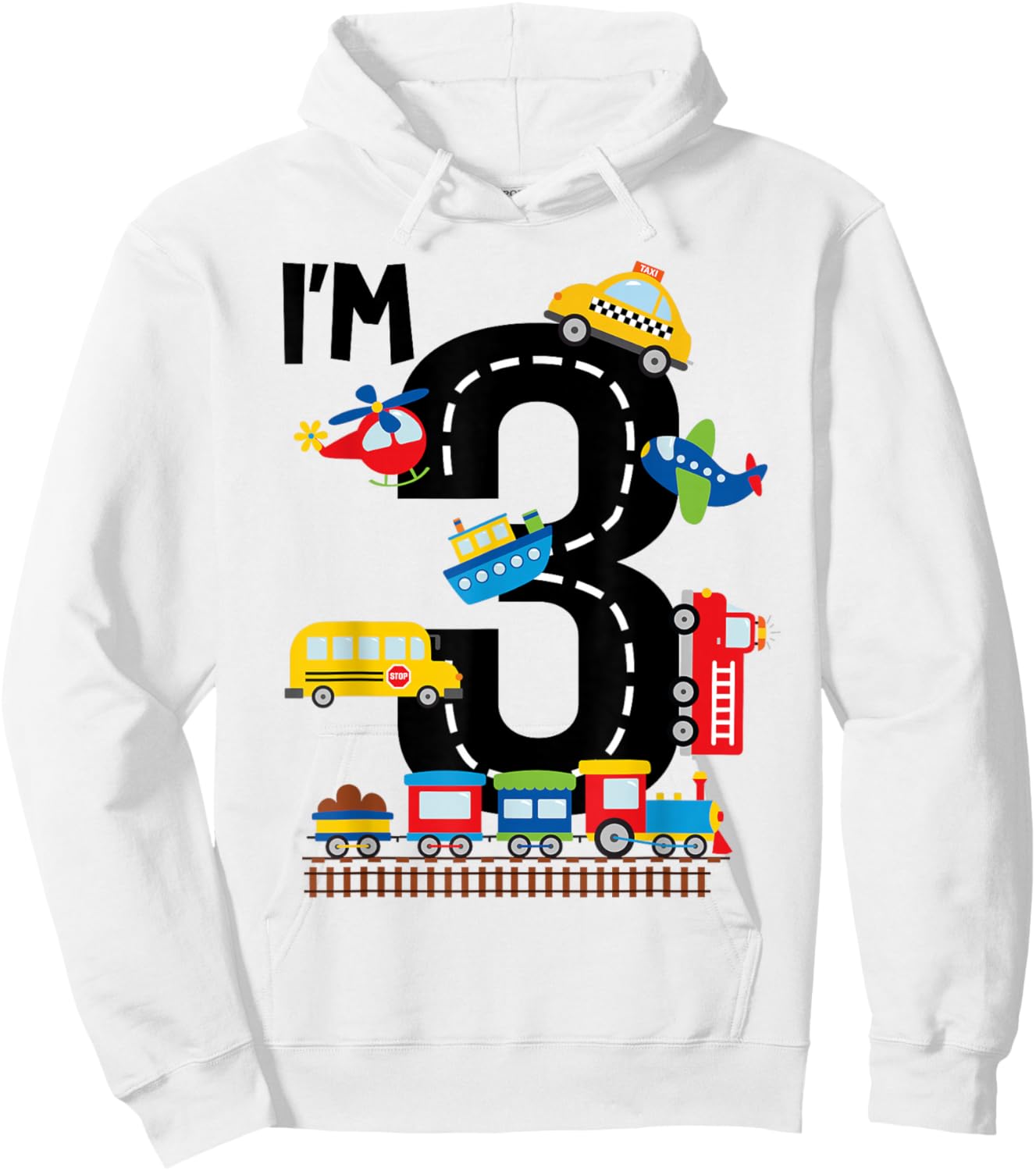 I'm 3 Years Old Birthday Boys Kids Transportation Vehicles Hoodie - Hoodie | White
