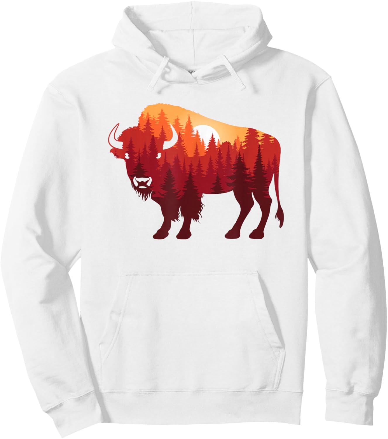 Buffalo Landscape Pine Tree Nature Bison Men Women Hoodie - Hoodie | White