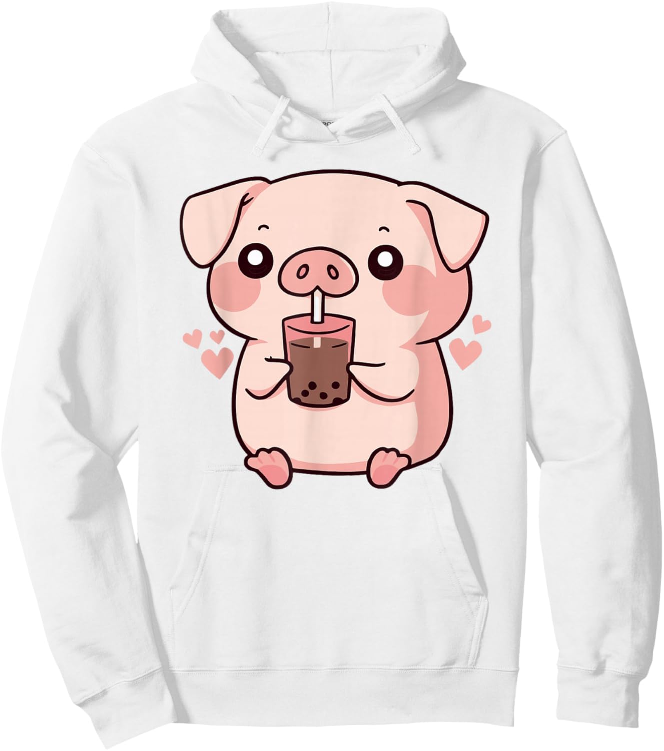Cute Kawaii Cartoon Pig Drinking Bubble Tea Hoodie - Hoodie | White