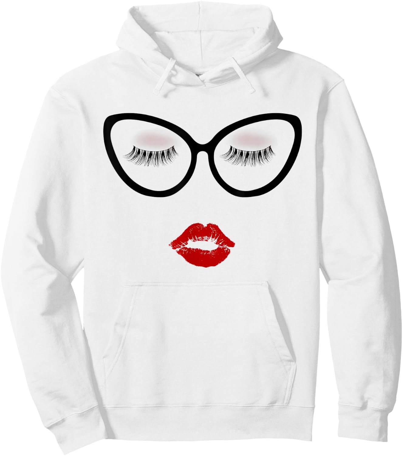 Ladies Eyelashes Black Glasses Red Pouty Full Lips Eyeshadow Hoodie - Hoodie | White