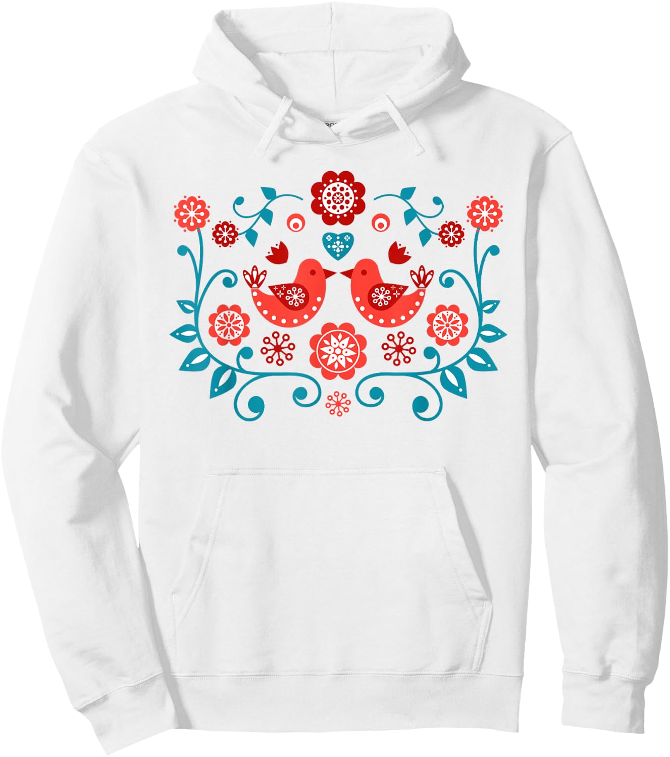 Scandinavian Folk Art Bird Pattern Shirt Hoodie - Hoodie | White