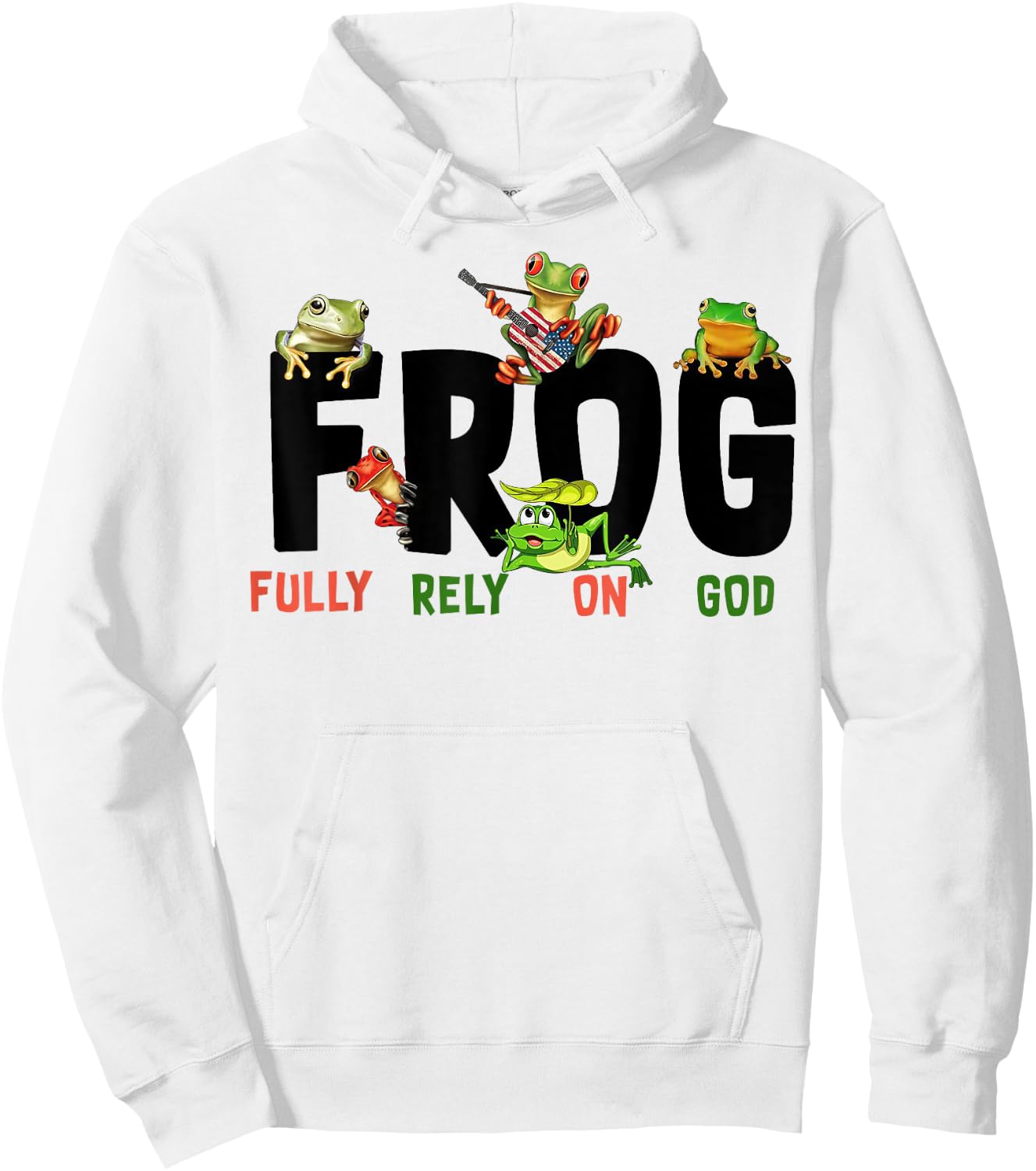 Funny Frog Fully Rely On God Shirt - Kids Christian - White - Small - Short Sleeve Hoodie - Hoodie | White