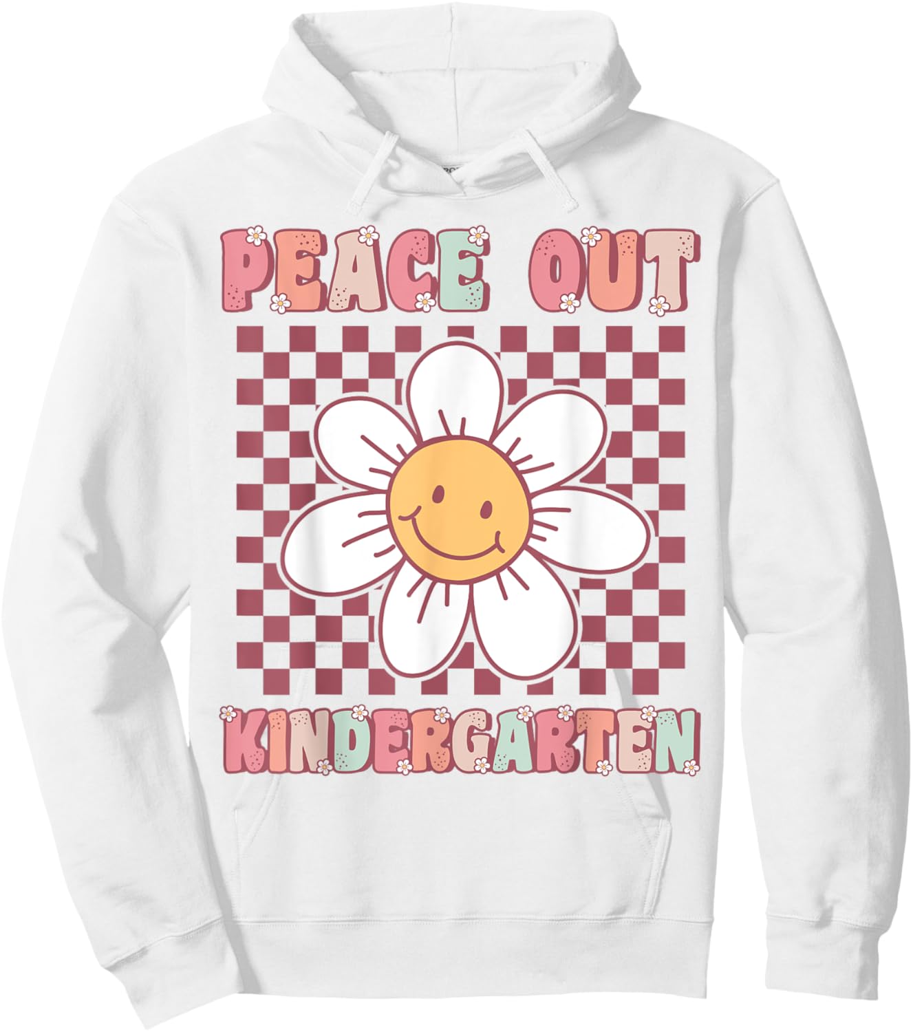 Peace Out Kindergarten Cute Groovy Last Day of Kindergarten Hoodie - Hoodie | White