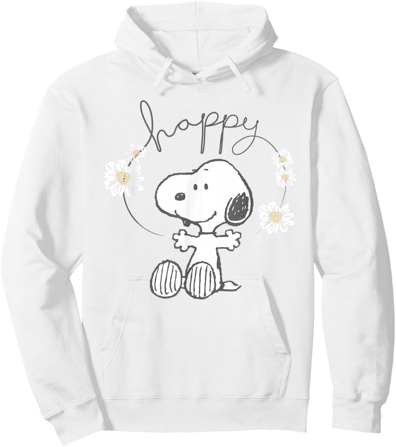 Peanuts Snoopy Happy Surrounded By Daisies Hoodie - Hoodie | White