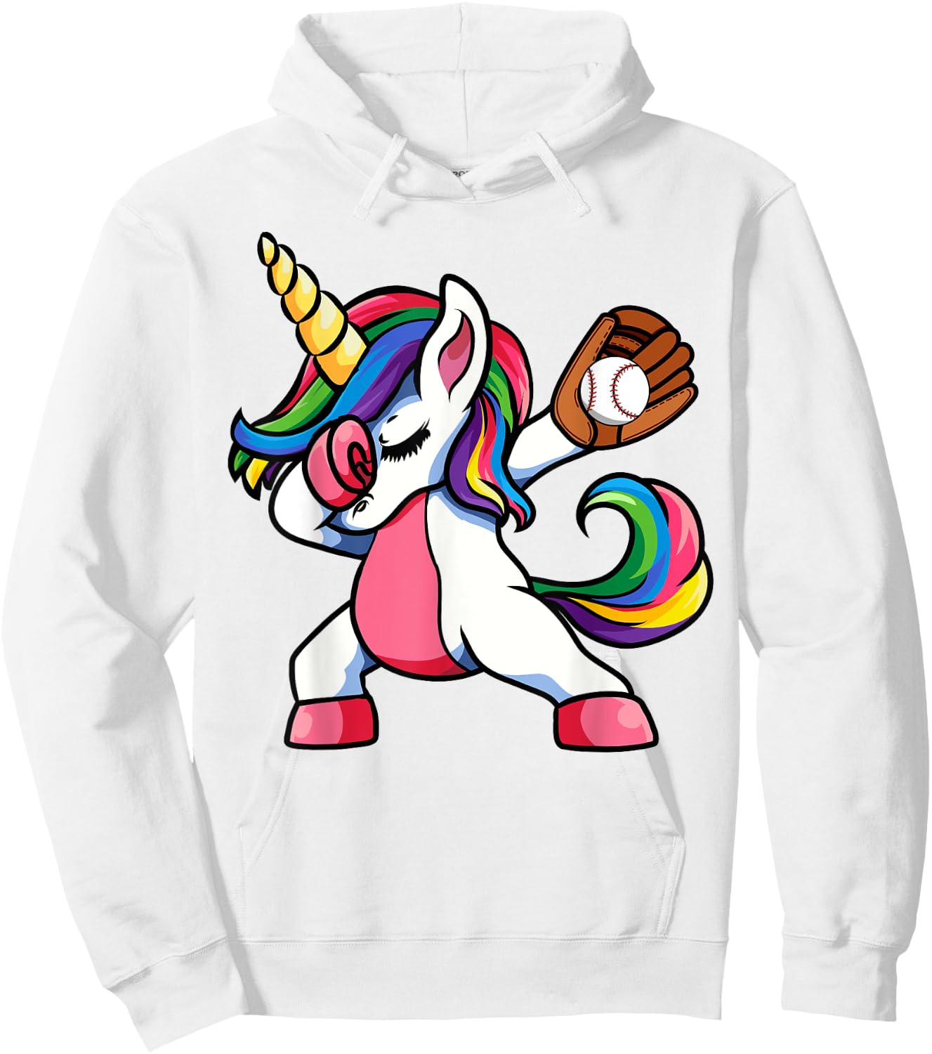 Girls Funny Dabbing Baseball Unicorn Apparel, Youth Dab Hoodie - Hoodie | White