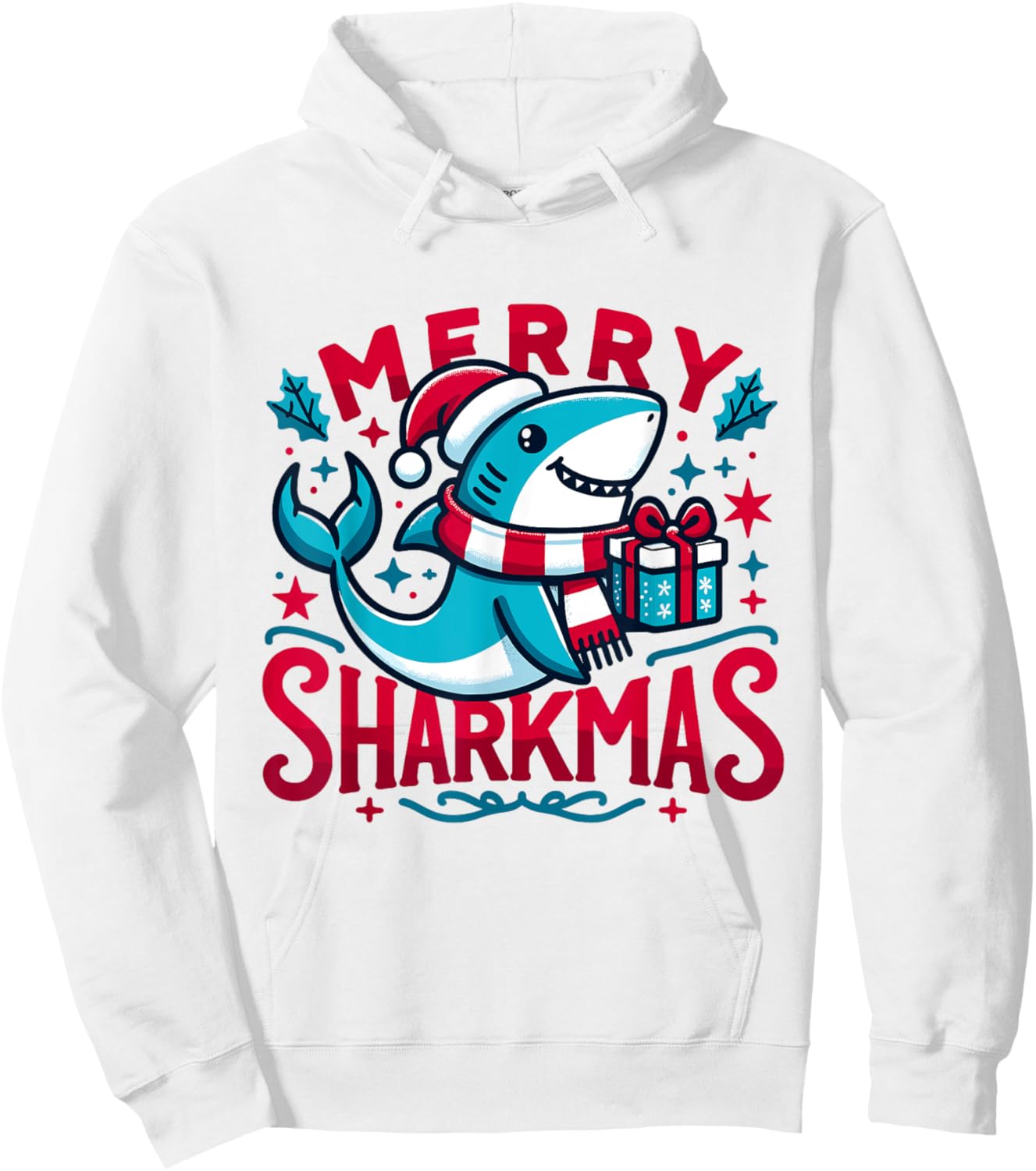 Merry Sharkmas Cute Shark Christmas Pajamas Boys Girl Winte Hoodie - Hoodie | White