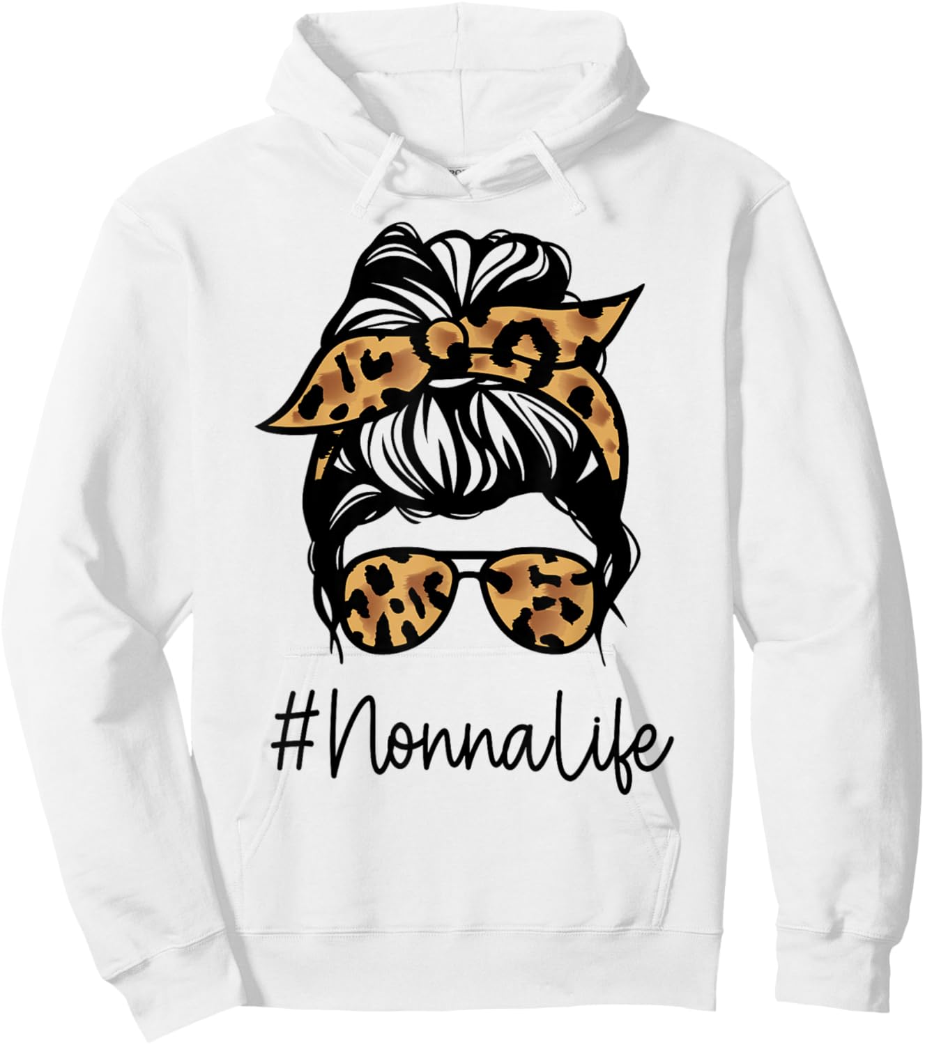 NONNA Leopard Messy Bun Mother's Day for Grandmothers Hoodie - Hoodie | White